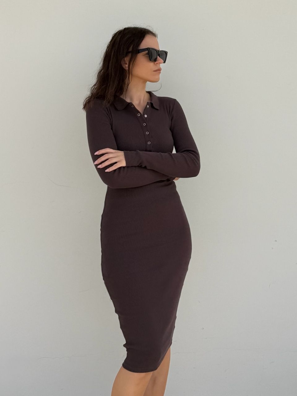 Nudyess Ariadna sukienka midi polo Brown bawełna