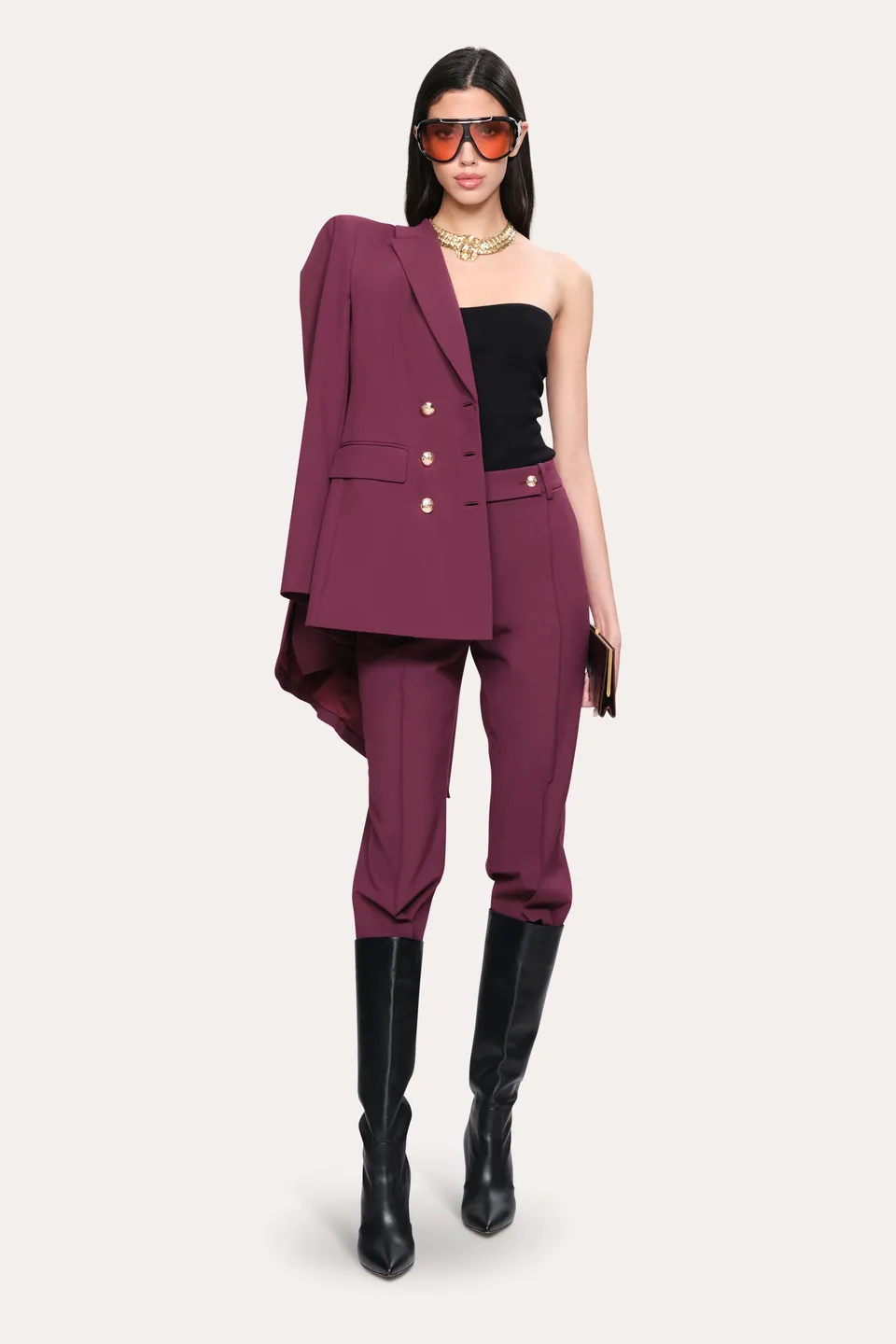 Elie Tahari E802R215 spodnie śliwkowe cygaretki