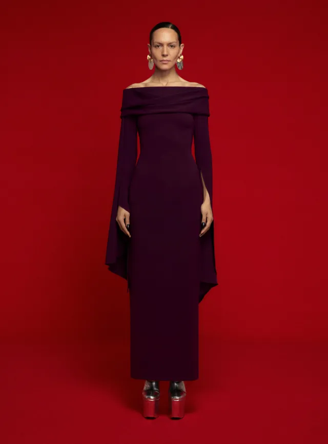 Solace London Arden Maxi sukienka bakłażanowa skromna