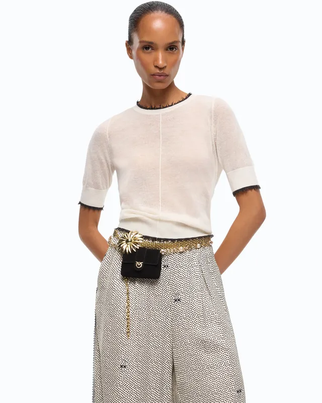 Pinko Nicosia Sweater sweter biały krótki rękaw