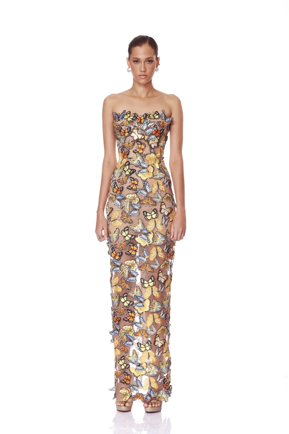 Bronx and Banco Bella 3D Butterfly Dahlia sukienka maxi złota