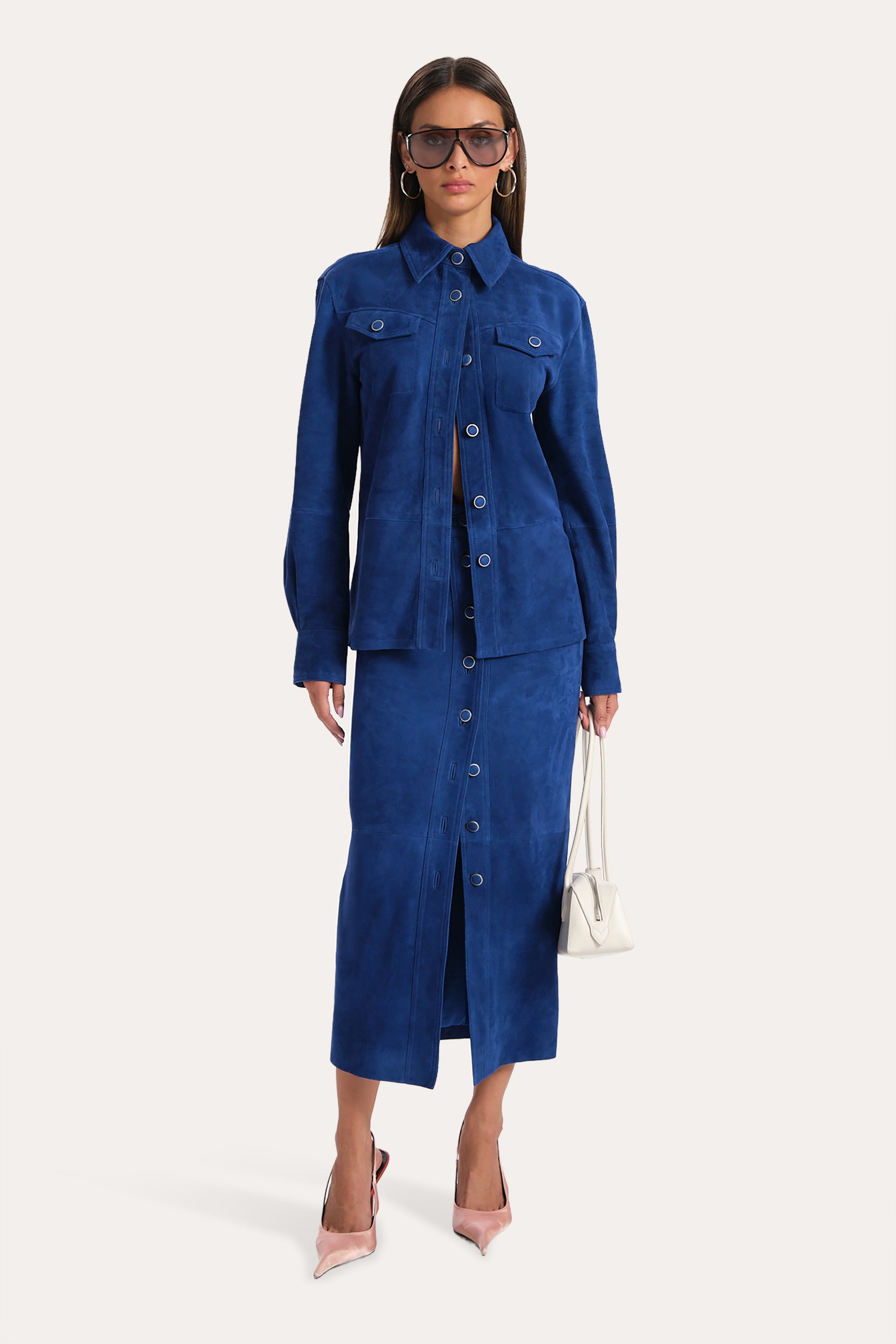 Elie Tahari Althea Shacket kurtka zamsz azure
