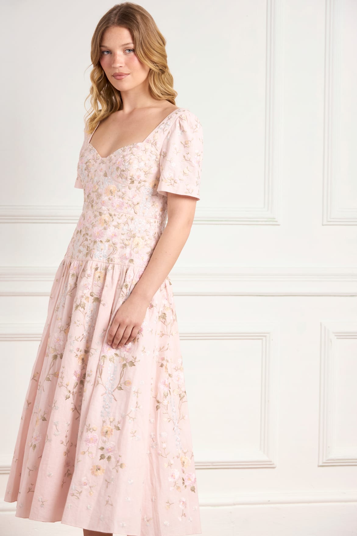 Needle & Thread Garden Rose Linen Ballerina sukienka różowa