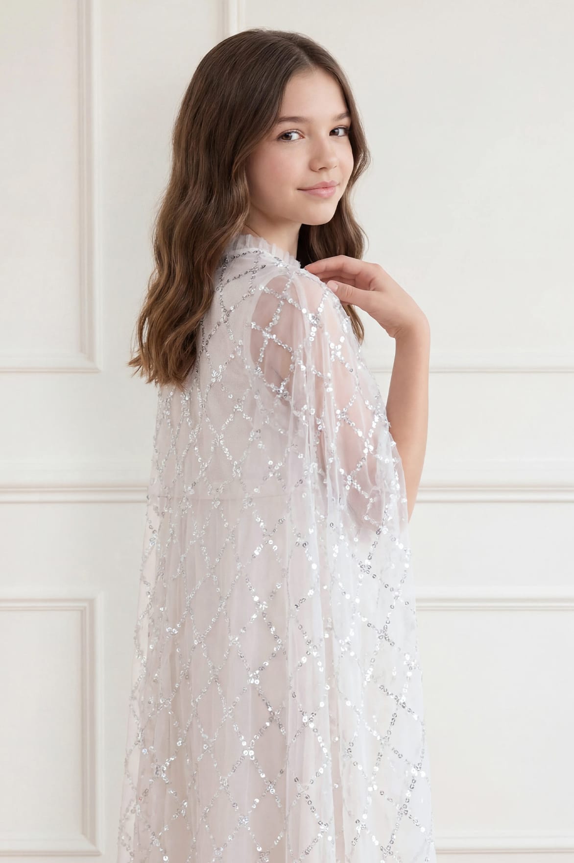 Needle & Thread Heart Lattice Cape Kids Dress sukienka kremowa
