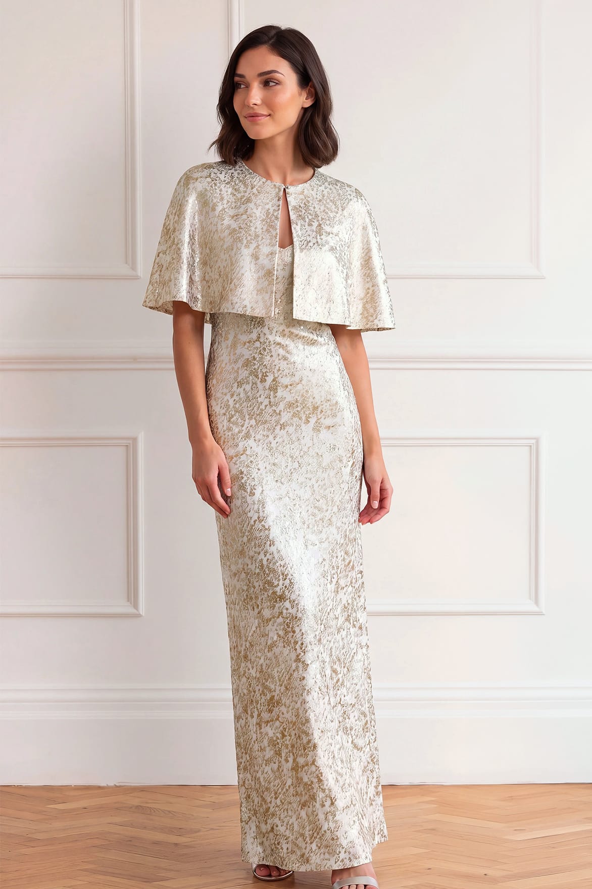 Needle & Thread Nola Lurex Velvet Cami Cape Gown suknia złota