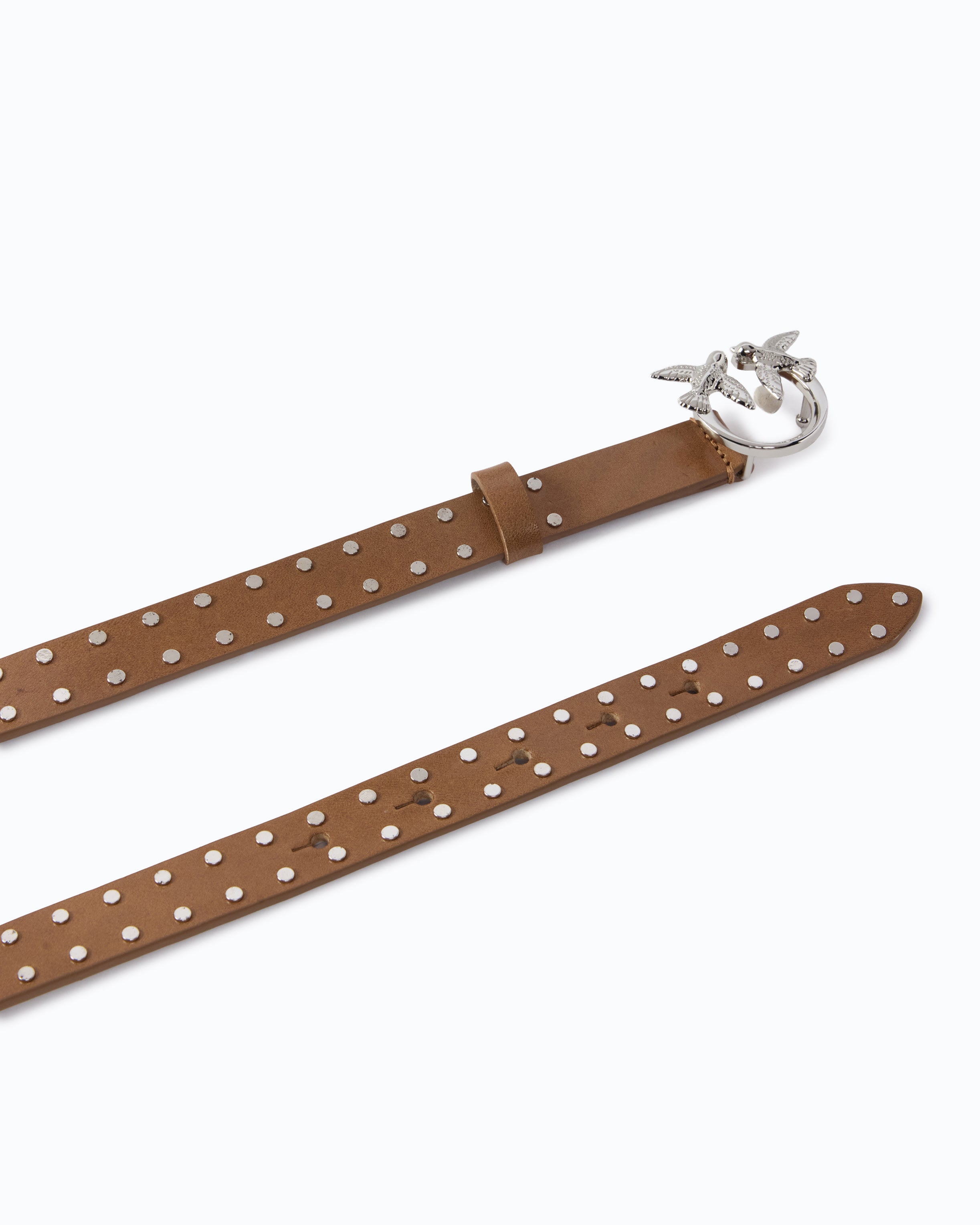 Pinko Love Belt pasek skórzany beżowy 2 cm ćwieki