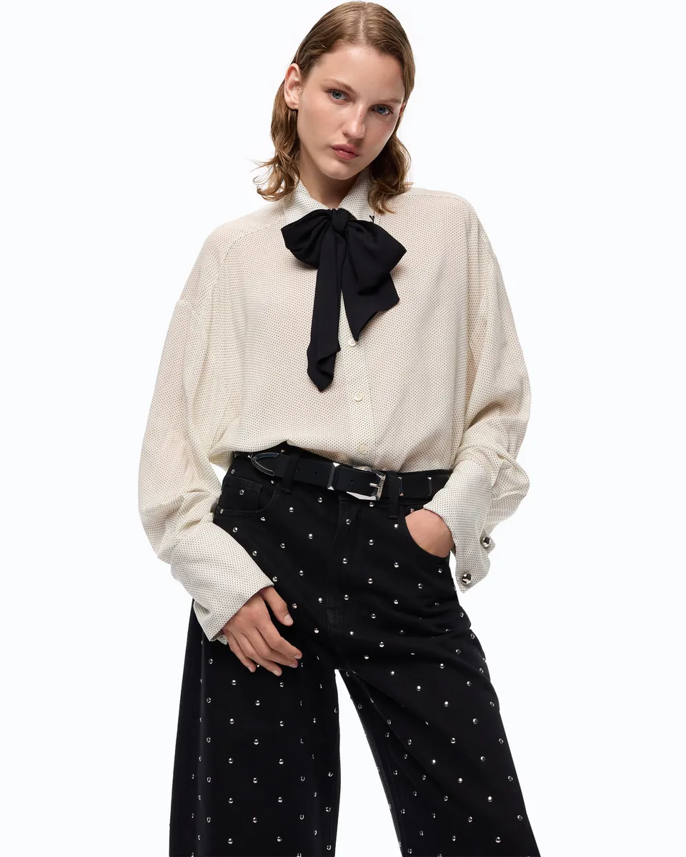 Pinko Colchico Shirt koszula w kropki z krawatem