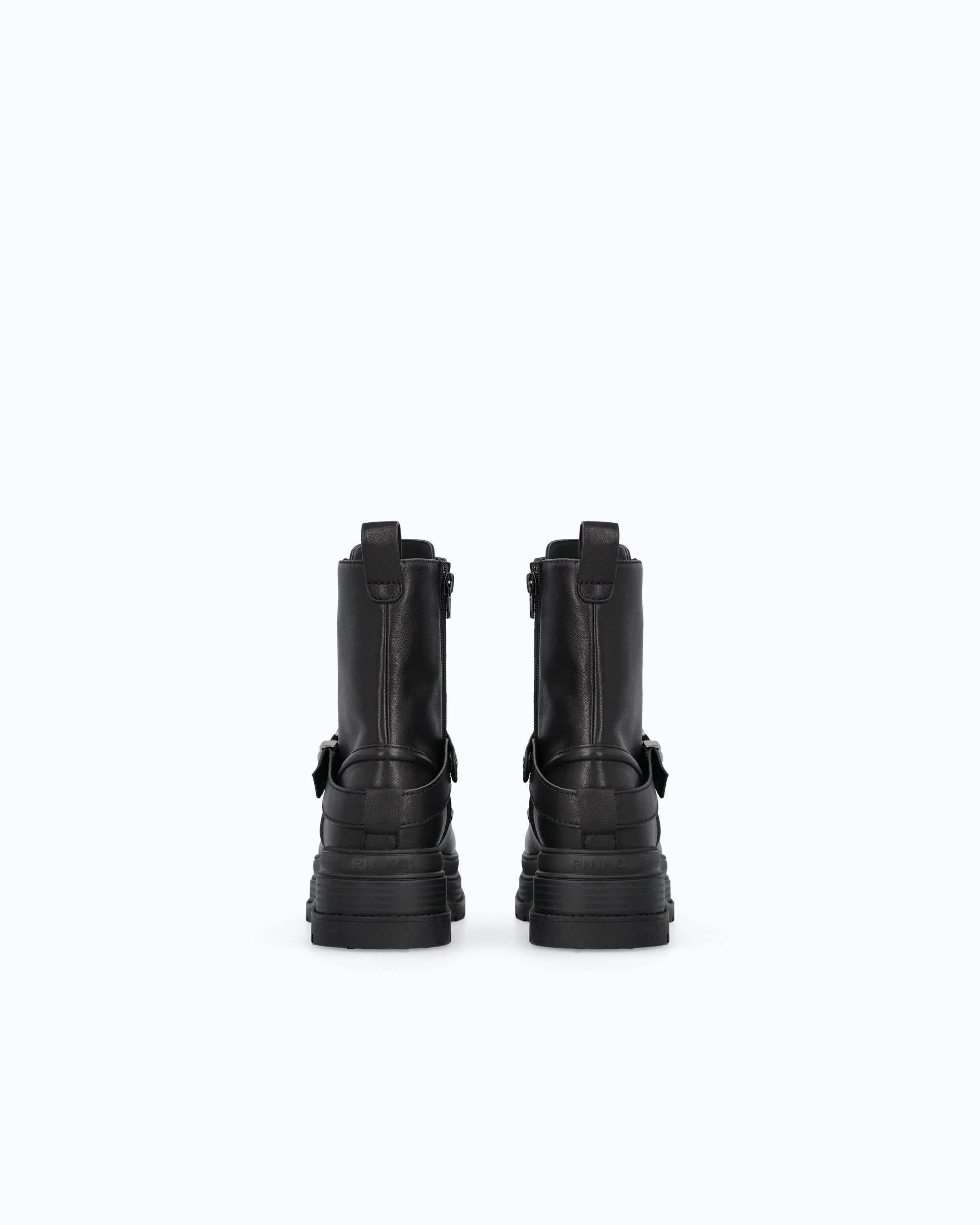 Pinko EVA 04 botki militarne czarne skórzane