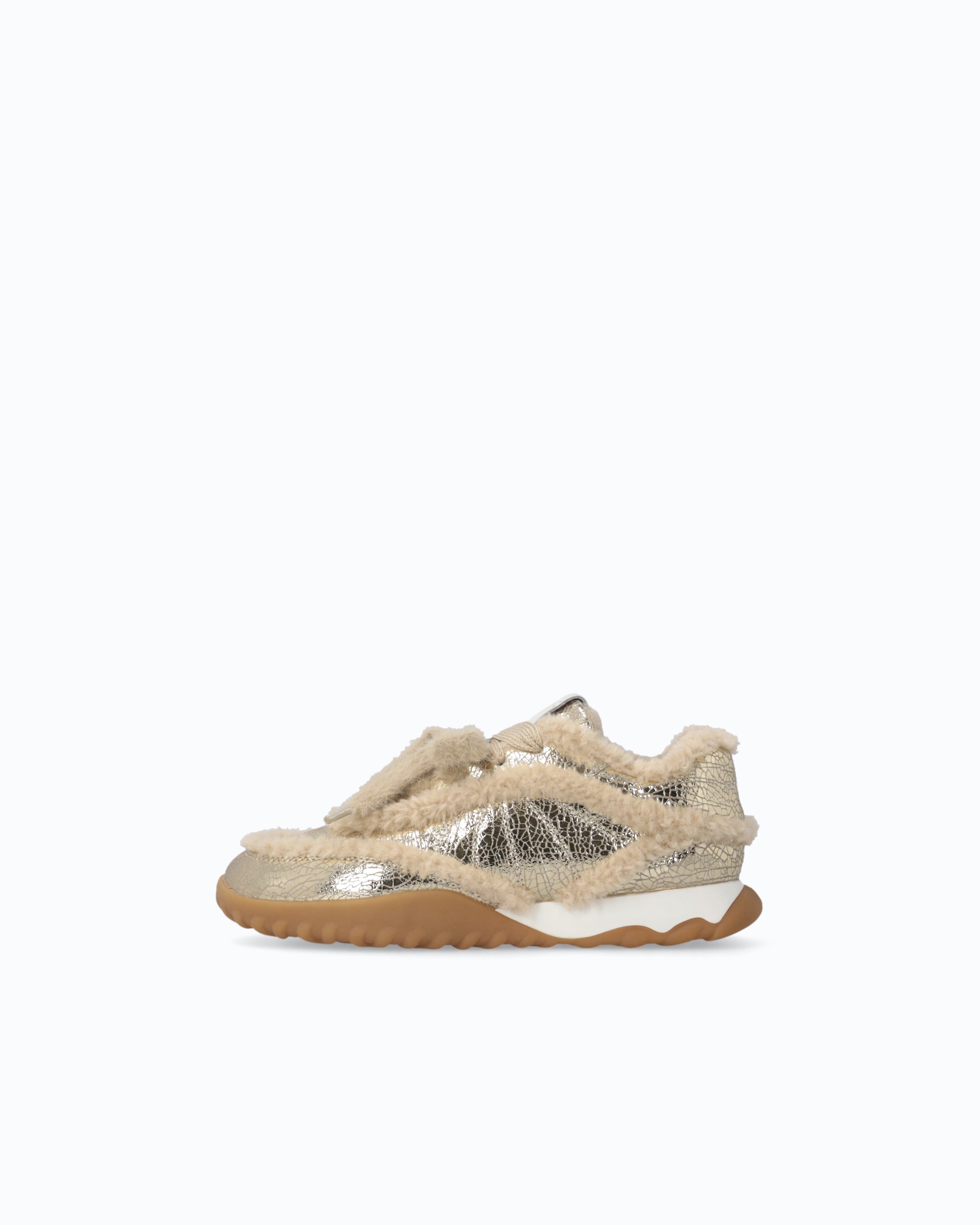 Pinko Gea 02 sneakersy skórzane srebrne z futerkiem