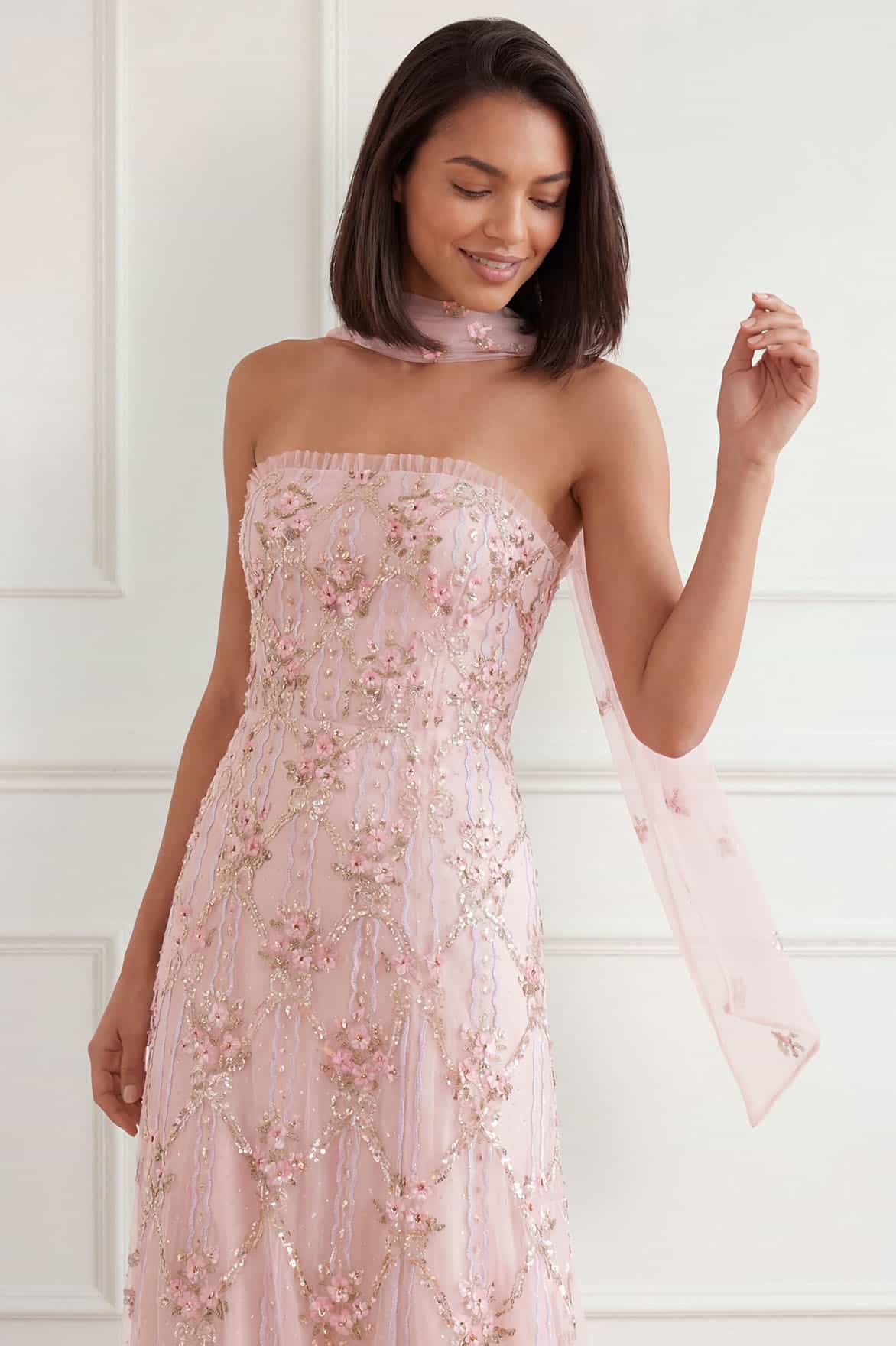 Needle & Thread Lovers Lace Strapless Gown suknia różowa