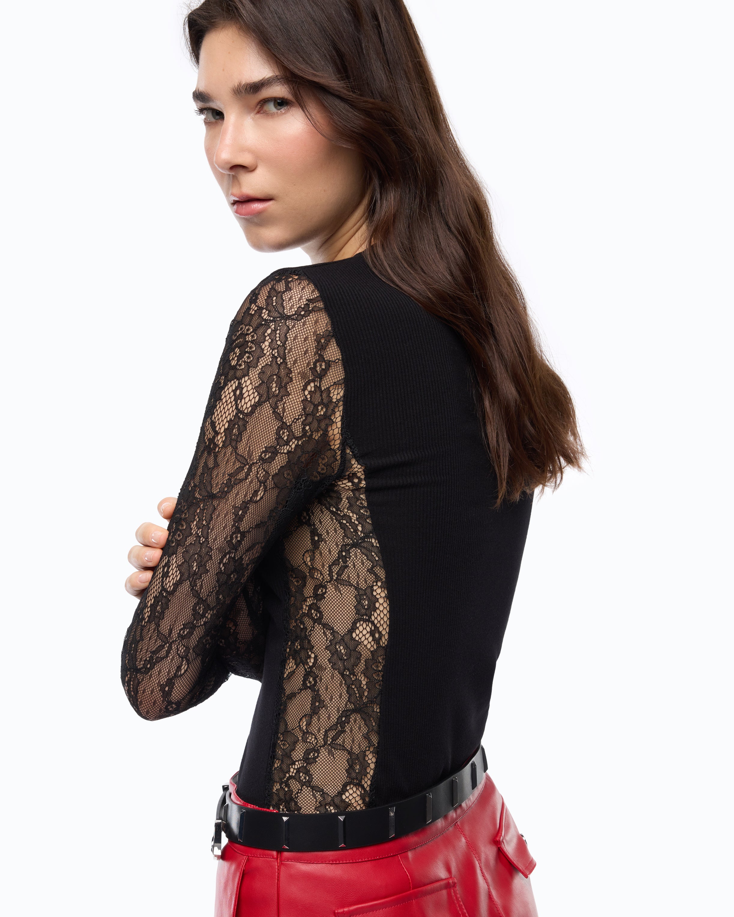 Pinko Fucecchio T-Shirt sweter czarny koronka