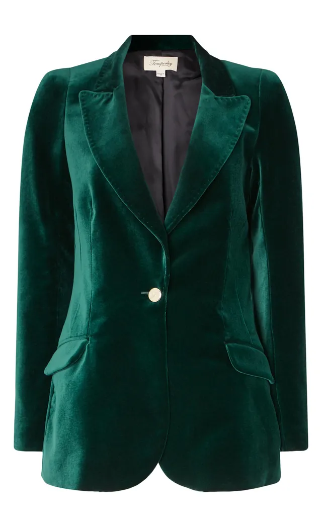 Temperley London Clove Velvet Jacket żakiet szmaragdowy taliowany