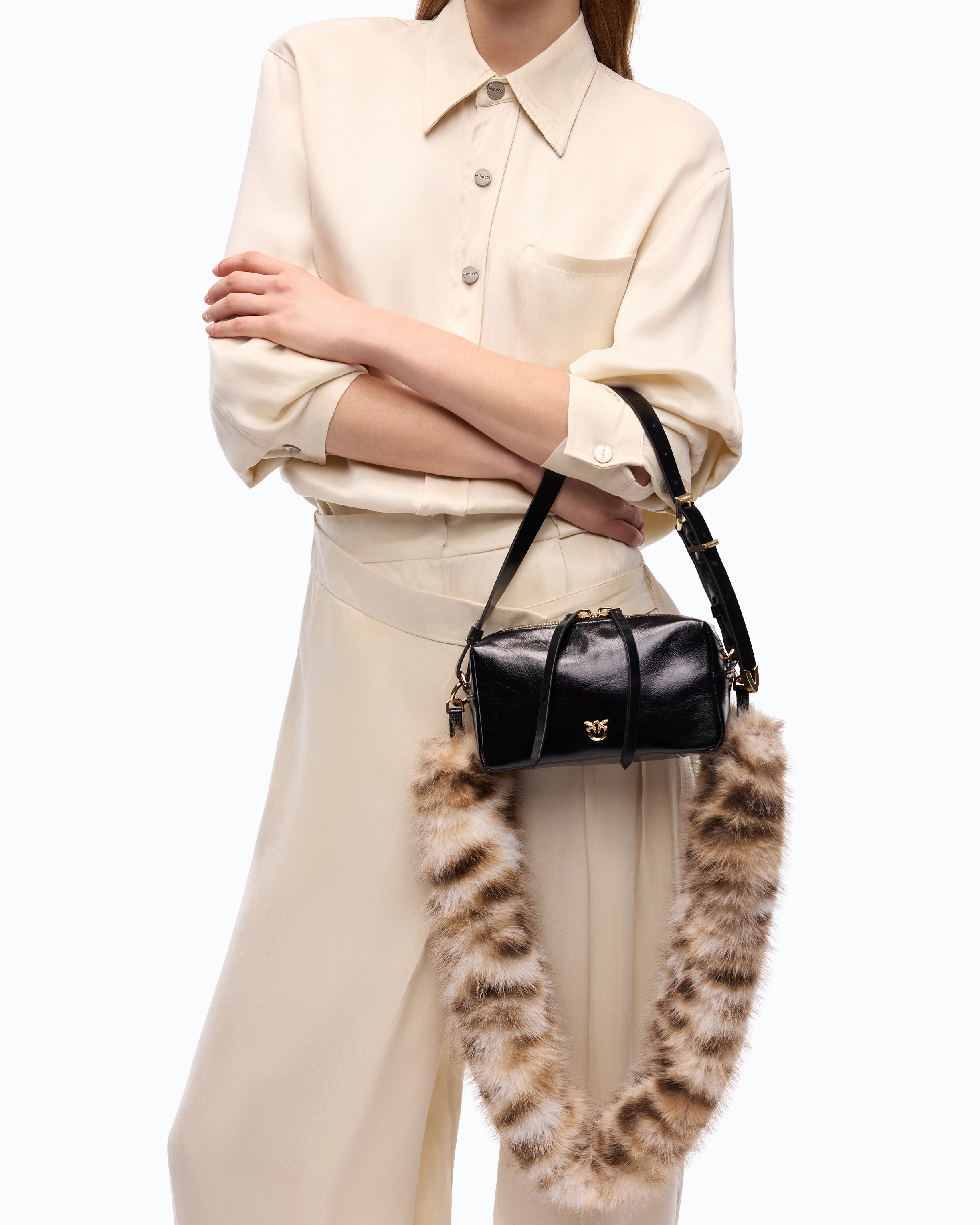 Pinko Triptych Bowling Bag MN torebka skórzana błyszcząca U