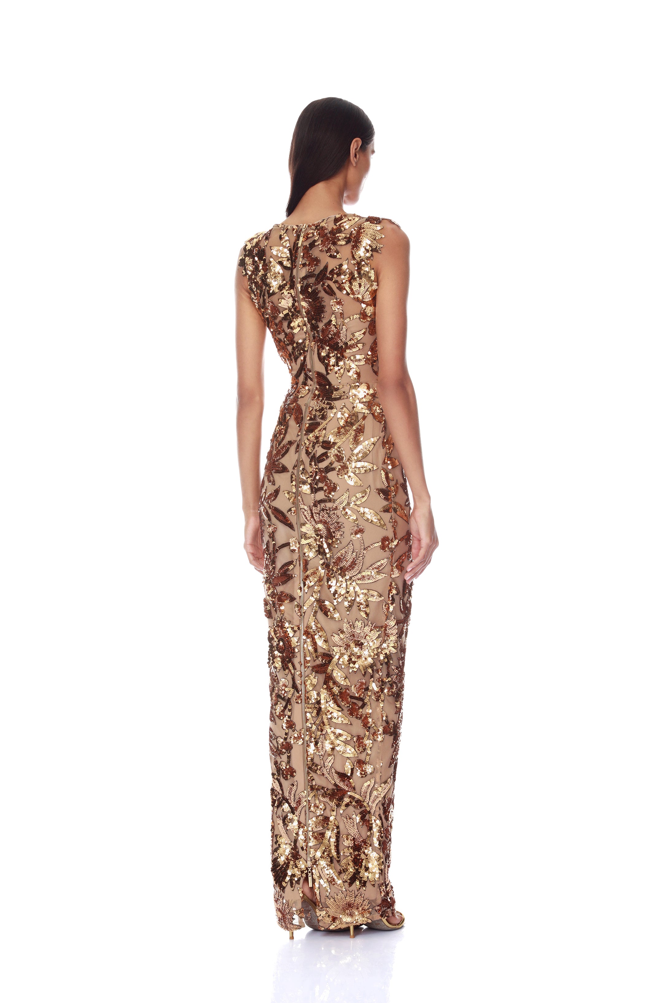 Bronx and Banco High Neck sukienka maxi złota cekinowa