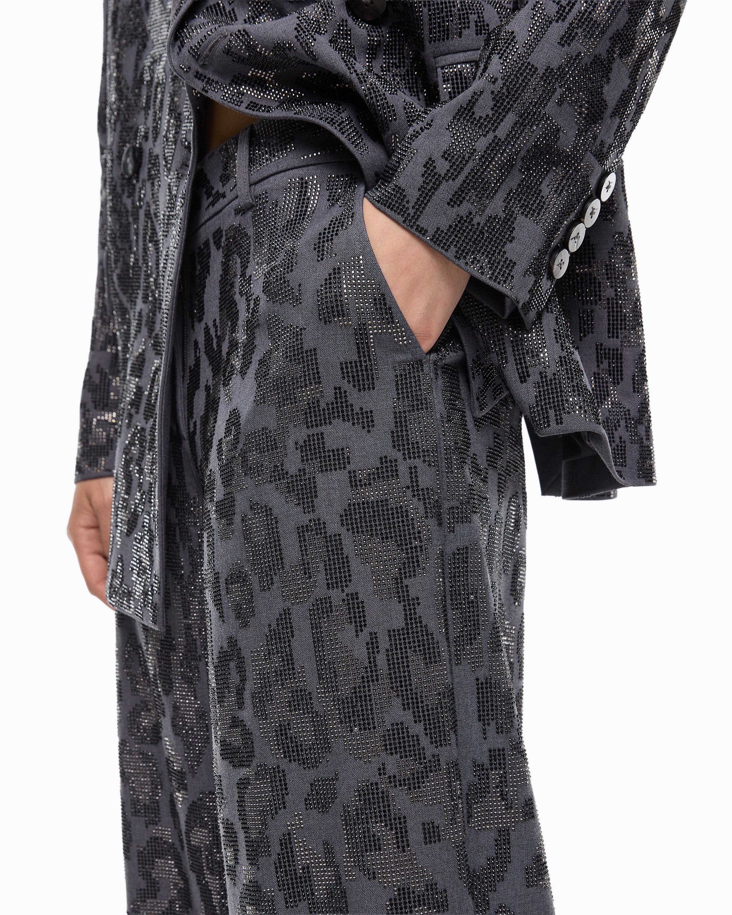 Pinko Jeep Pants spodnie wide leg szare maculato