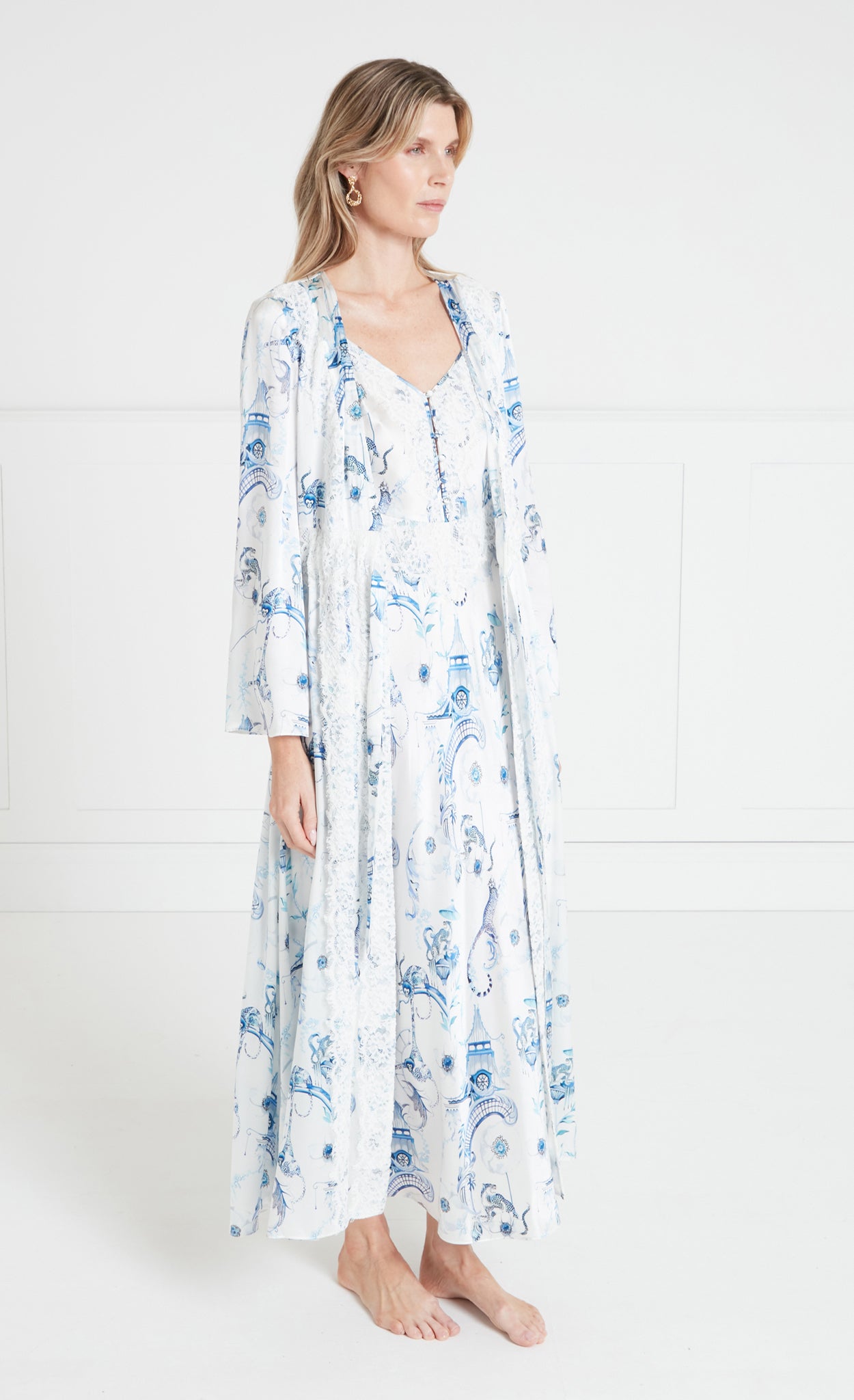 Temperley London Aphrodite szlafrok White Blue Euphoria