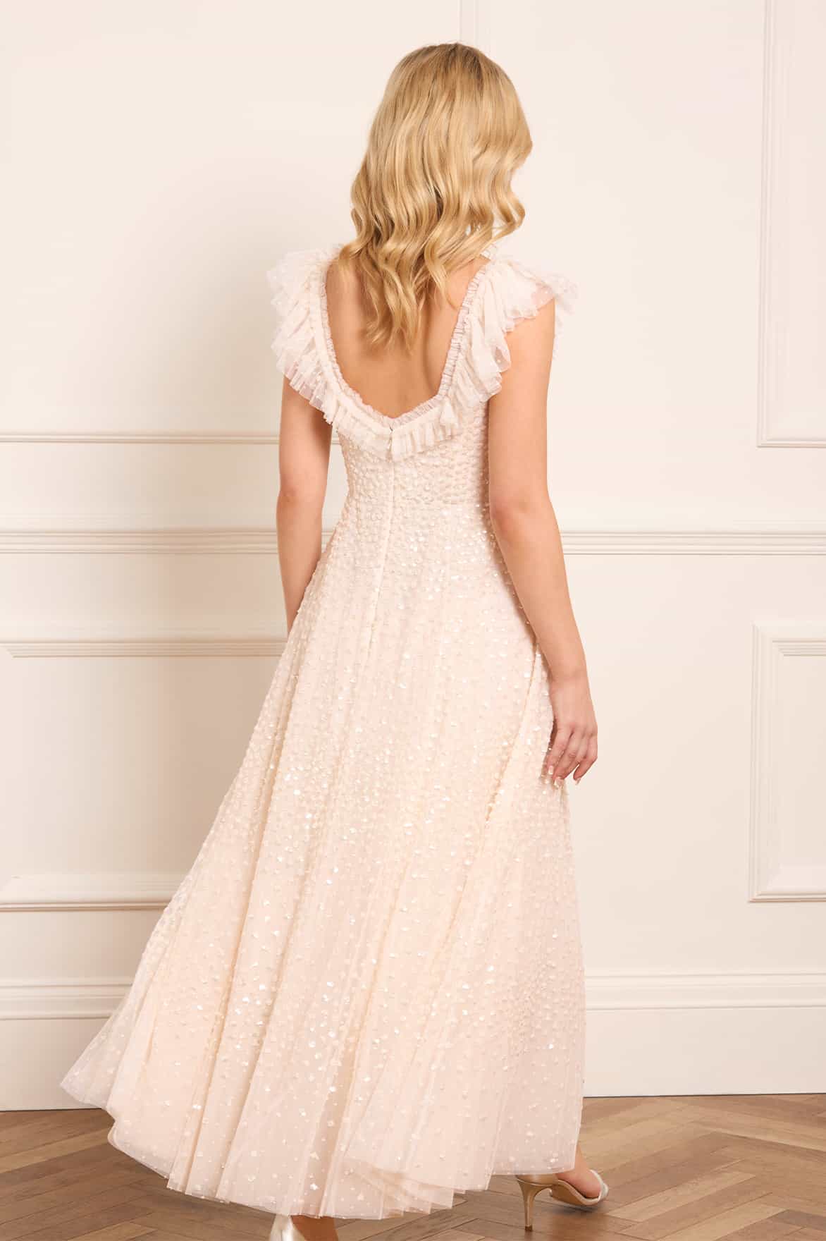 Needle & Thread Scatter Dot Ruffle Ankle Gown sukienka kremowa