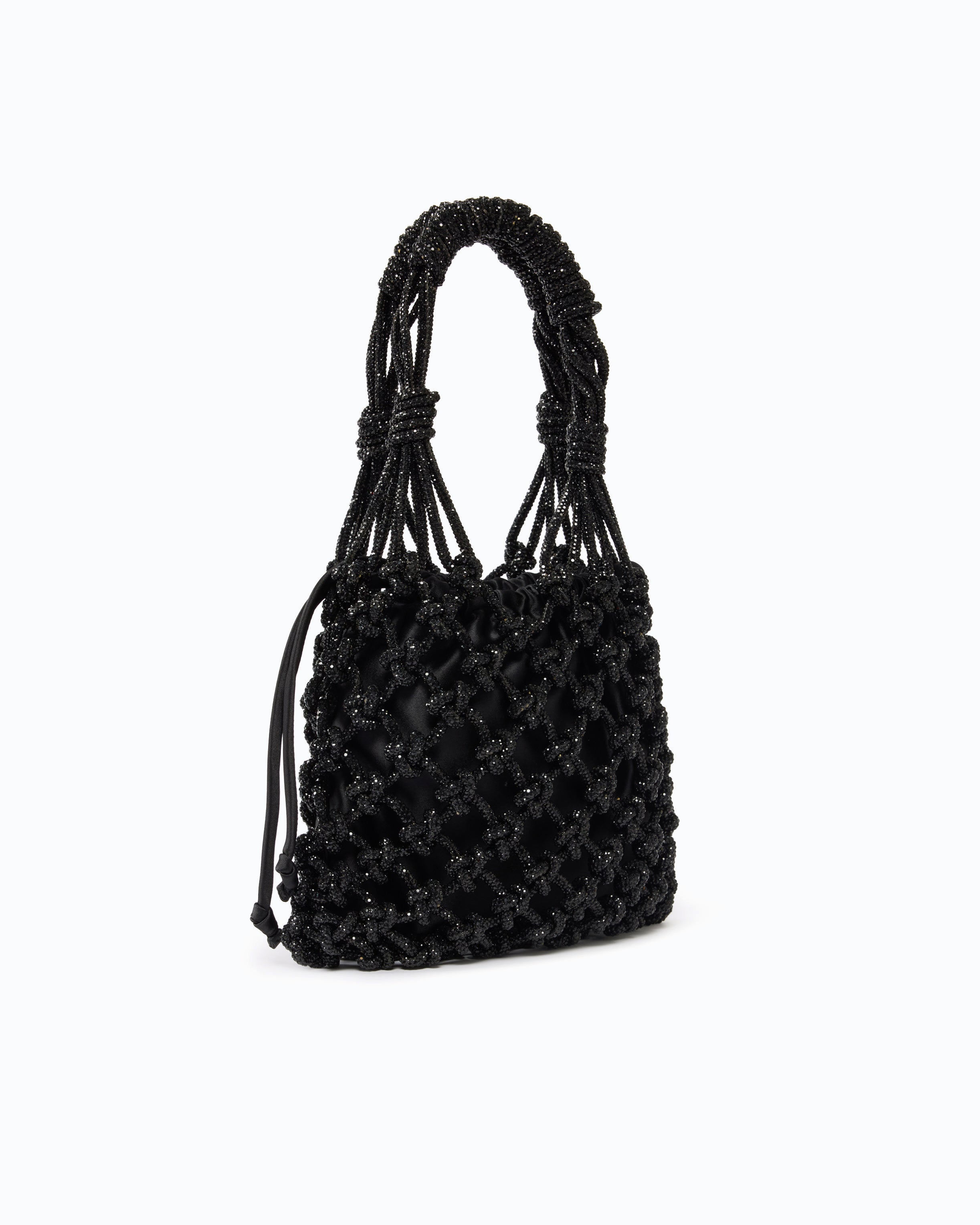 Pinko Mini torebka czarna kryształki siatka wieczorowa