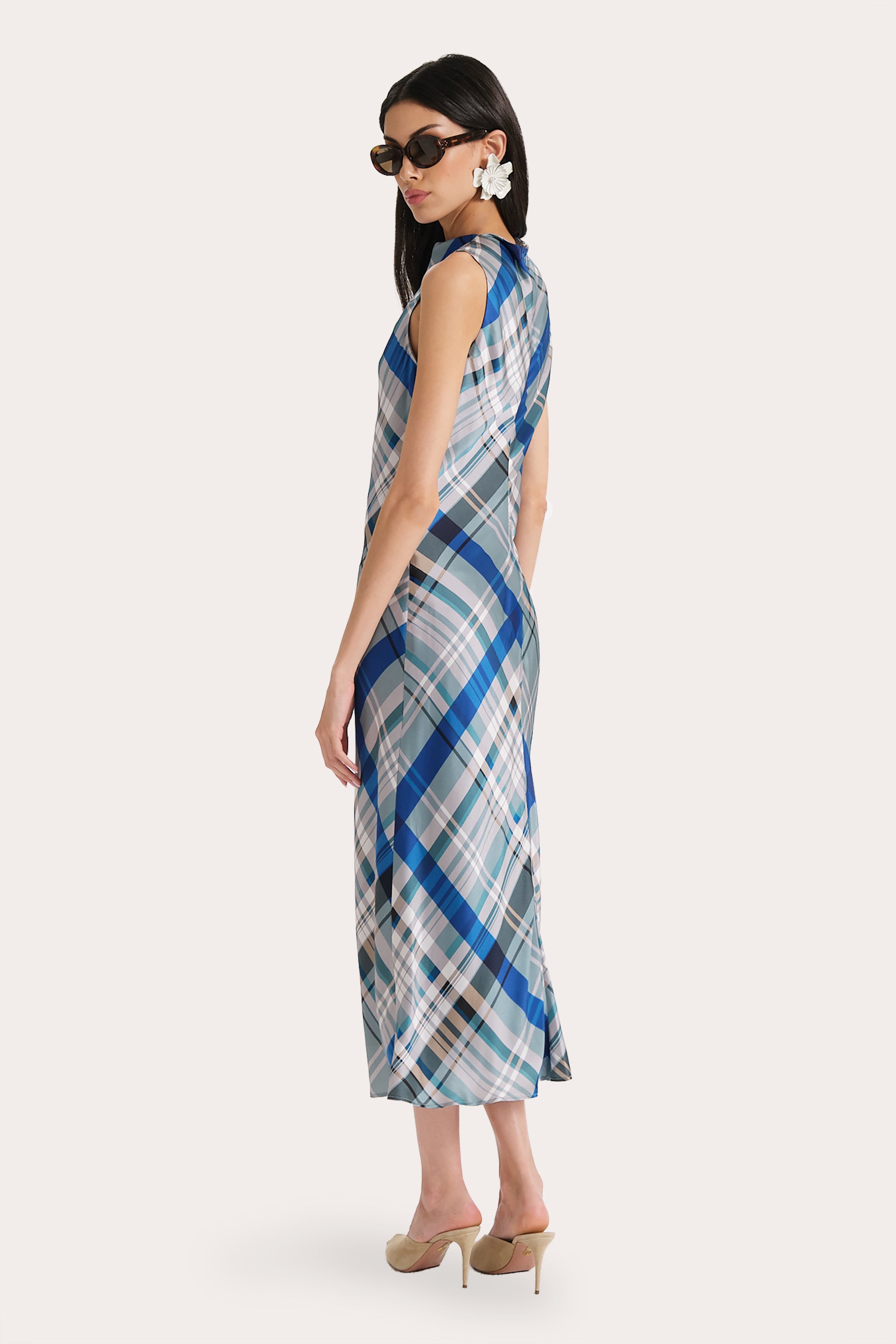 Elie Tahari Grace sukienka Blue Multi jedwabna midi