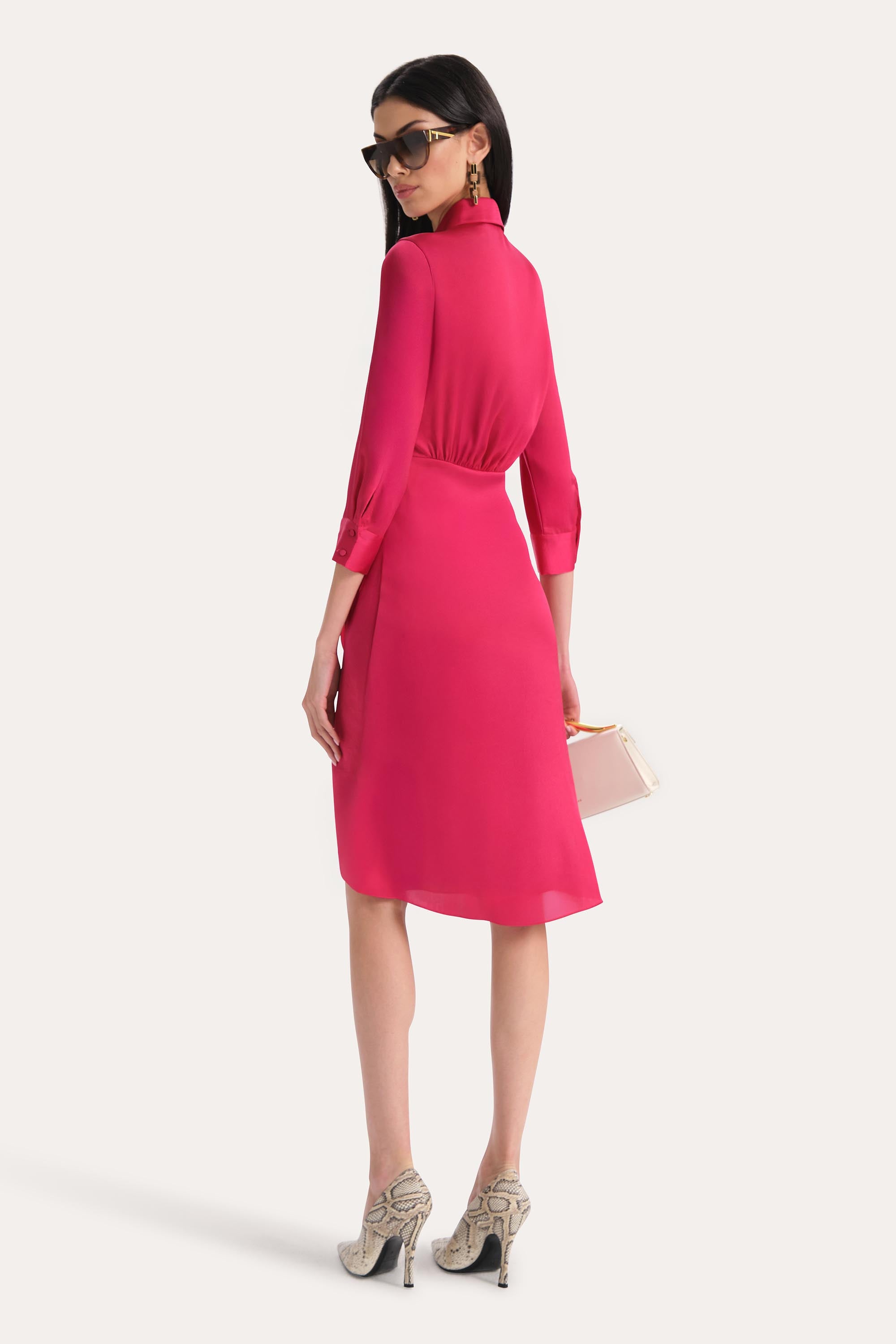 Elie Tahari Satin Tie Shirt Dress sukienka różowa Cyclamen