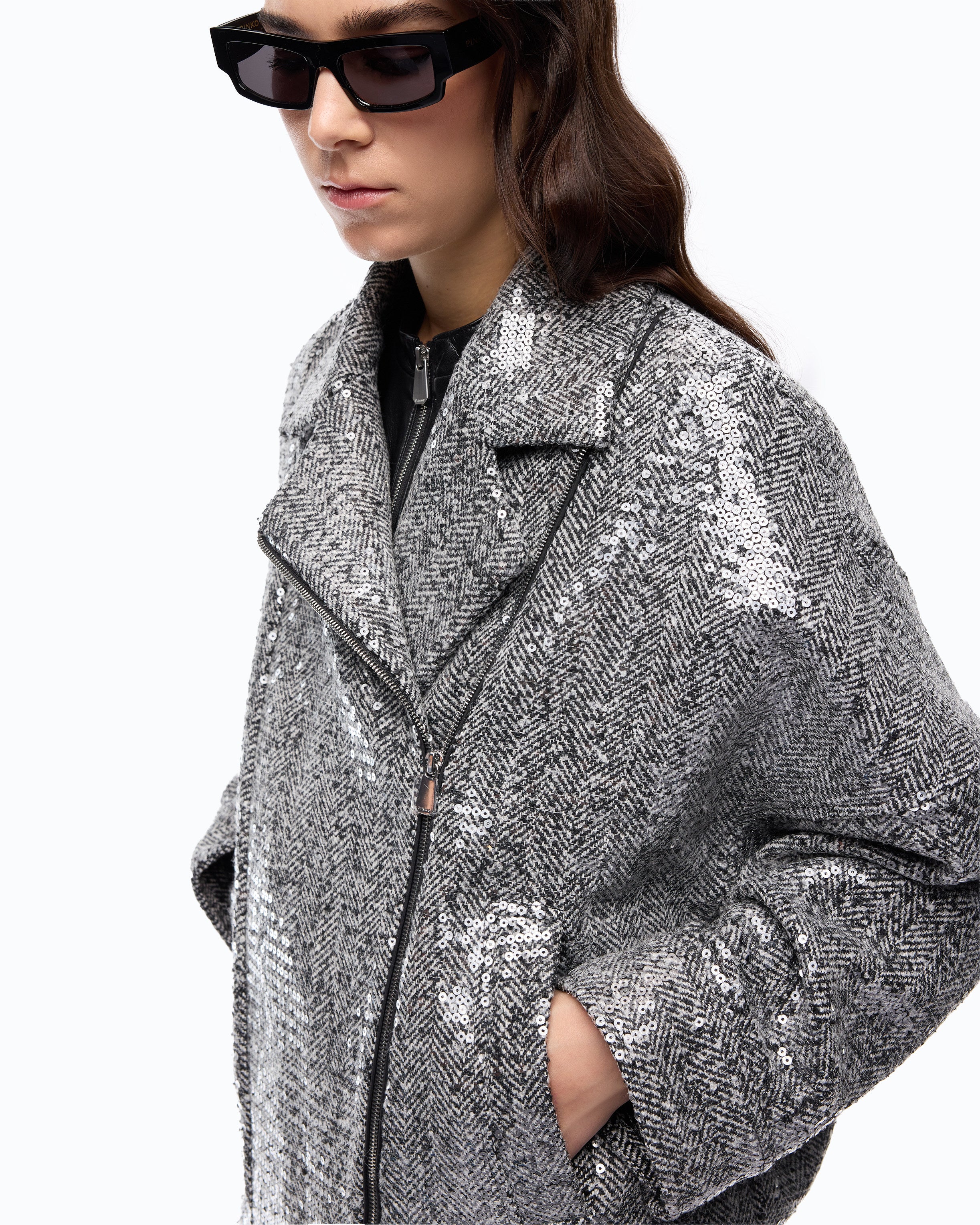 Pinko Bellis Blouson bosmanka czarna z cekinami wełniana