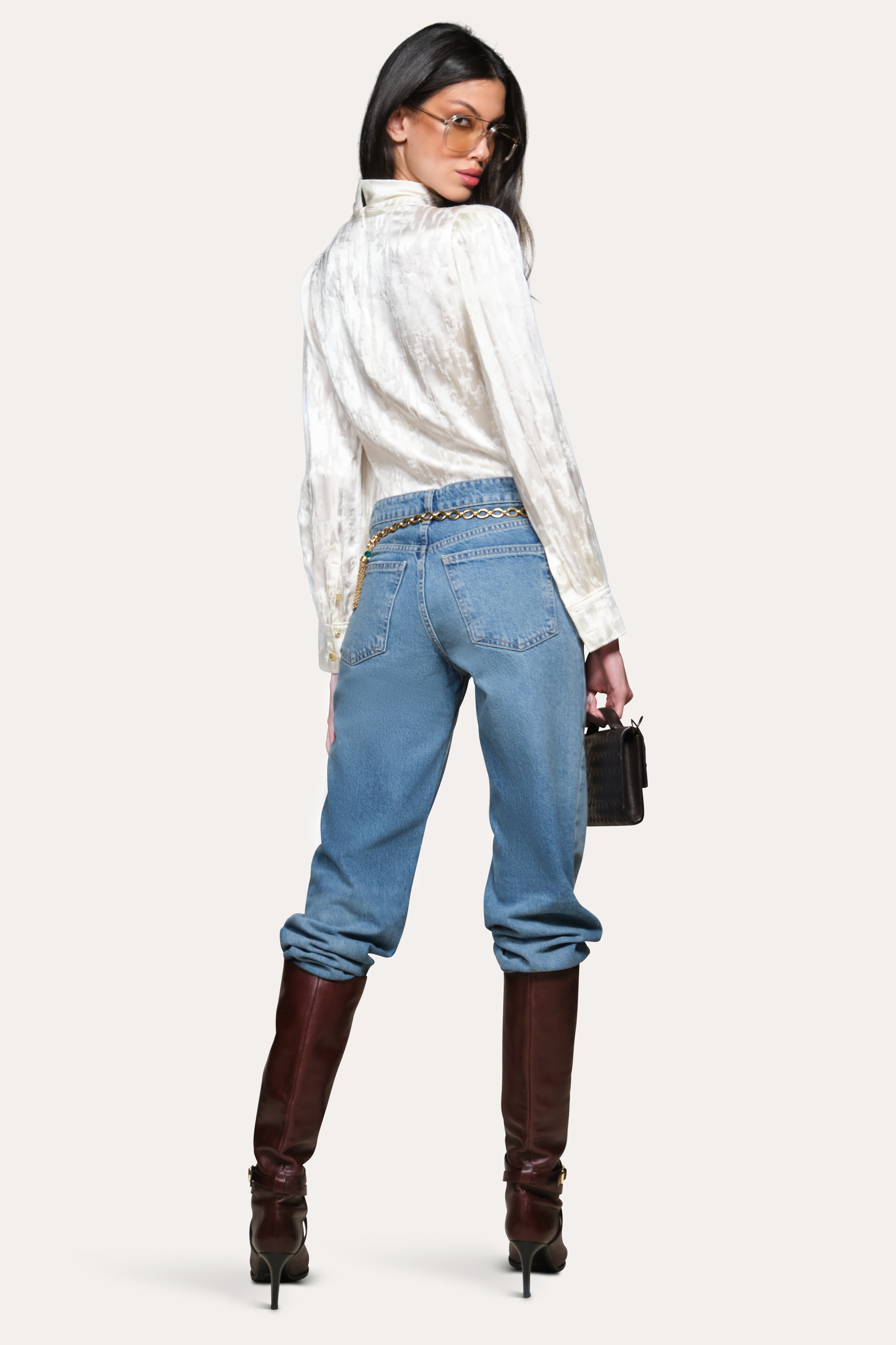 Elie Tahari Silk Jacquard Blouse bluzka kremowa jedwab
