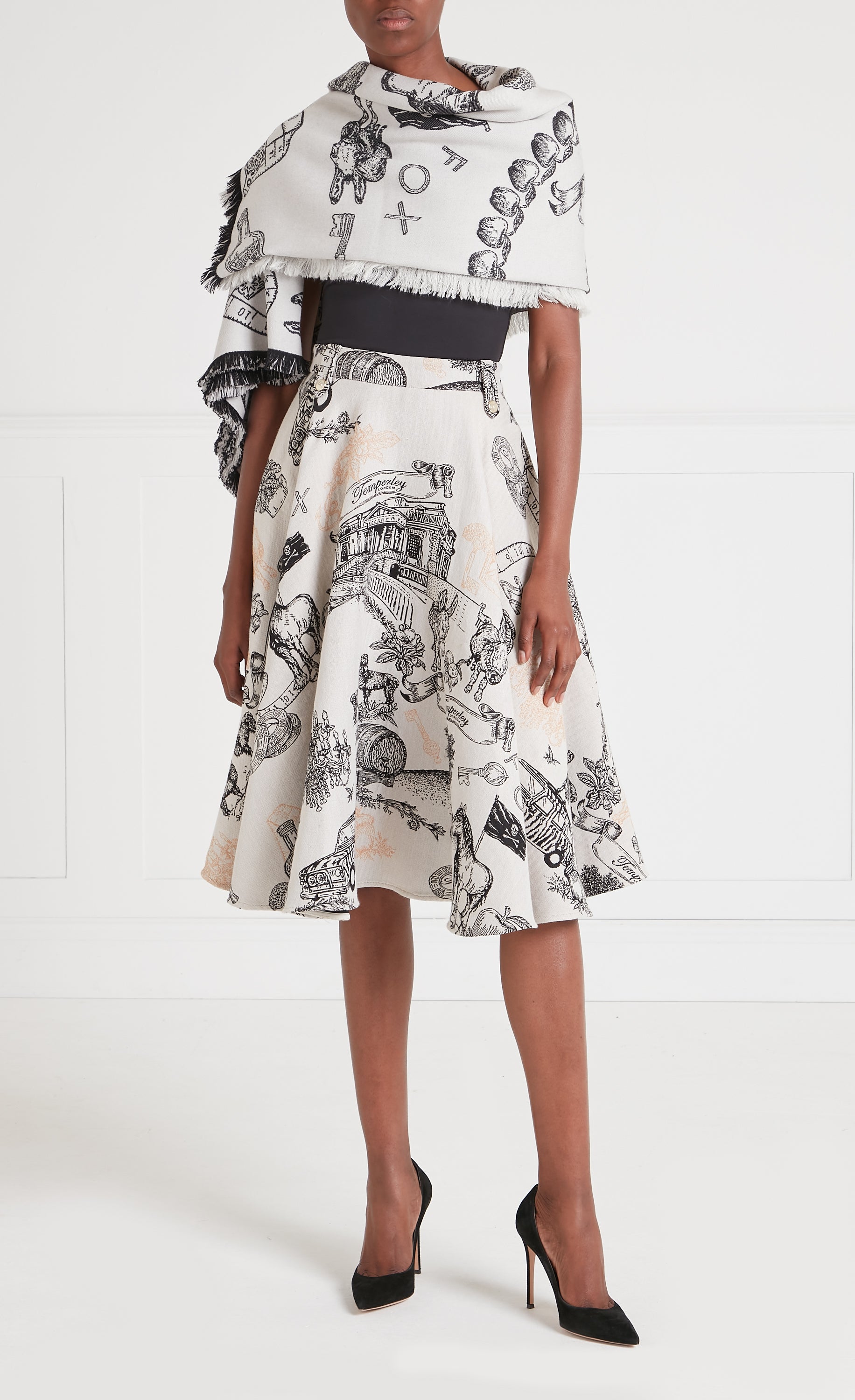 Temperley London Anniversary szal damski biały wełna jedwab