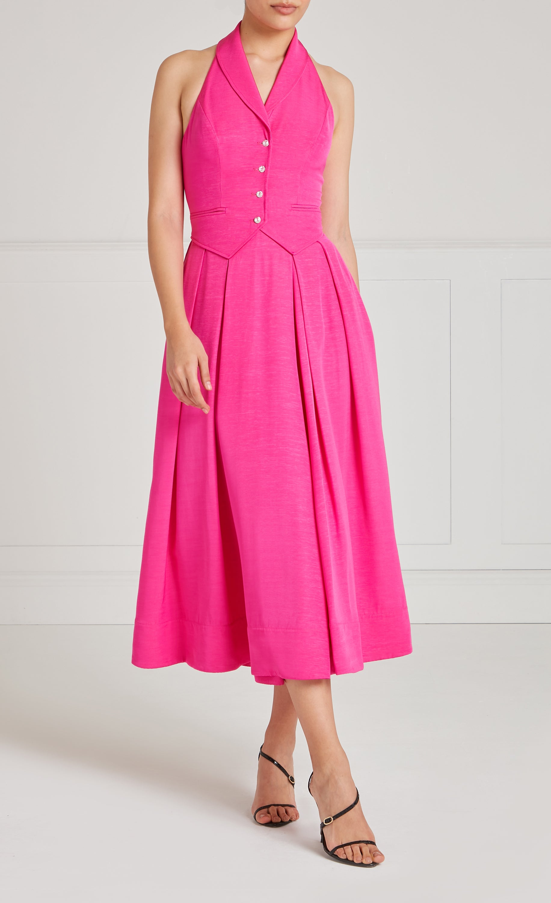 Temperley London Elodie sukienka halter Fuchsia Pink midi