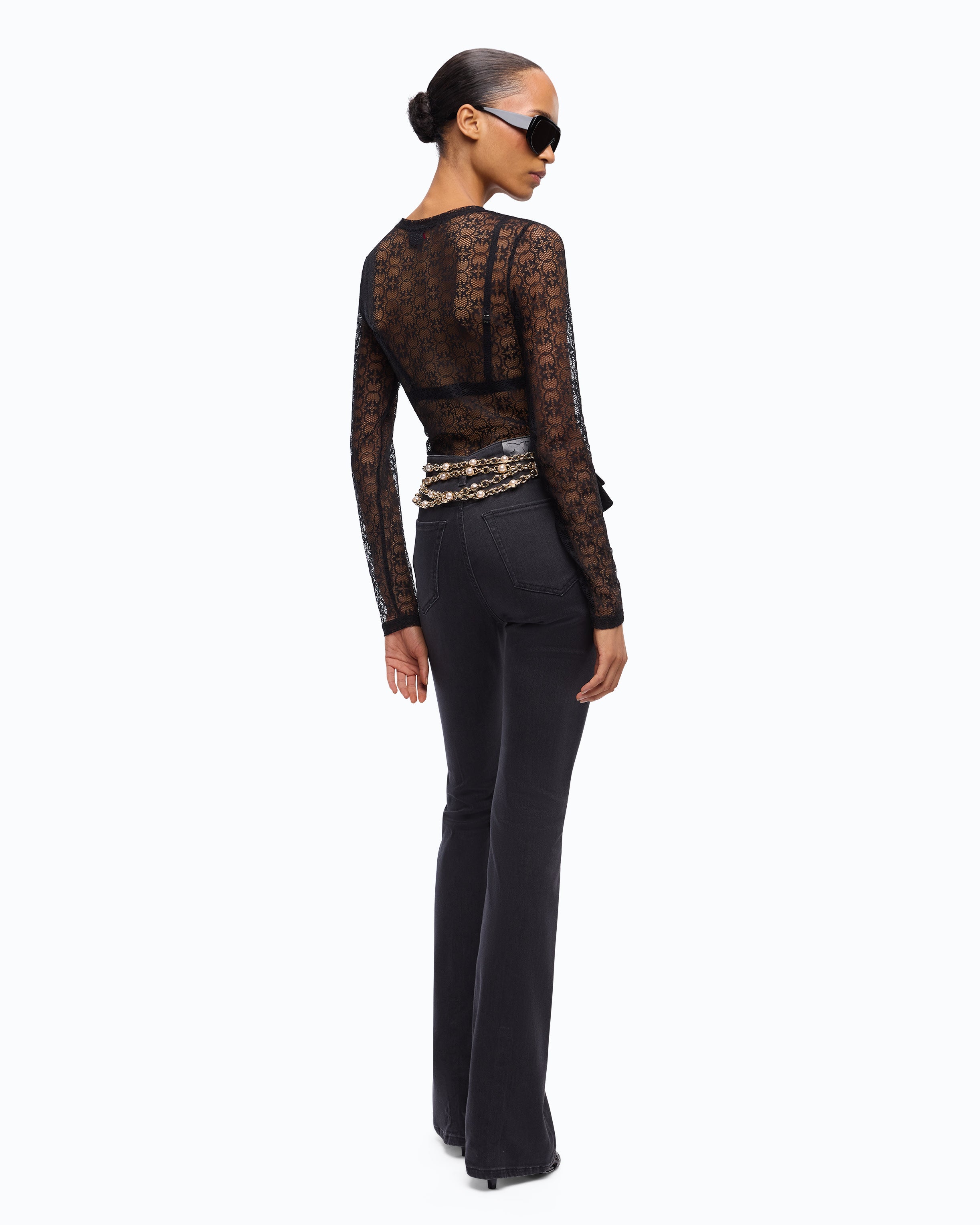 Pinko Rover sweter koronkowy czarny Love Birds
