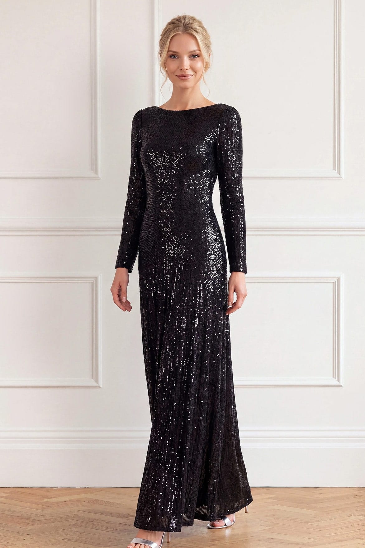 Needle & Thread Evangeline Gown suknia cekinowa czarna