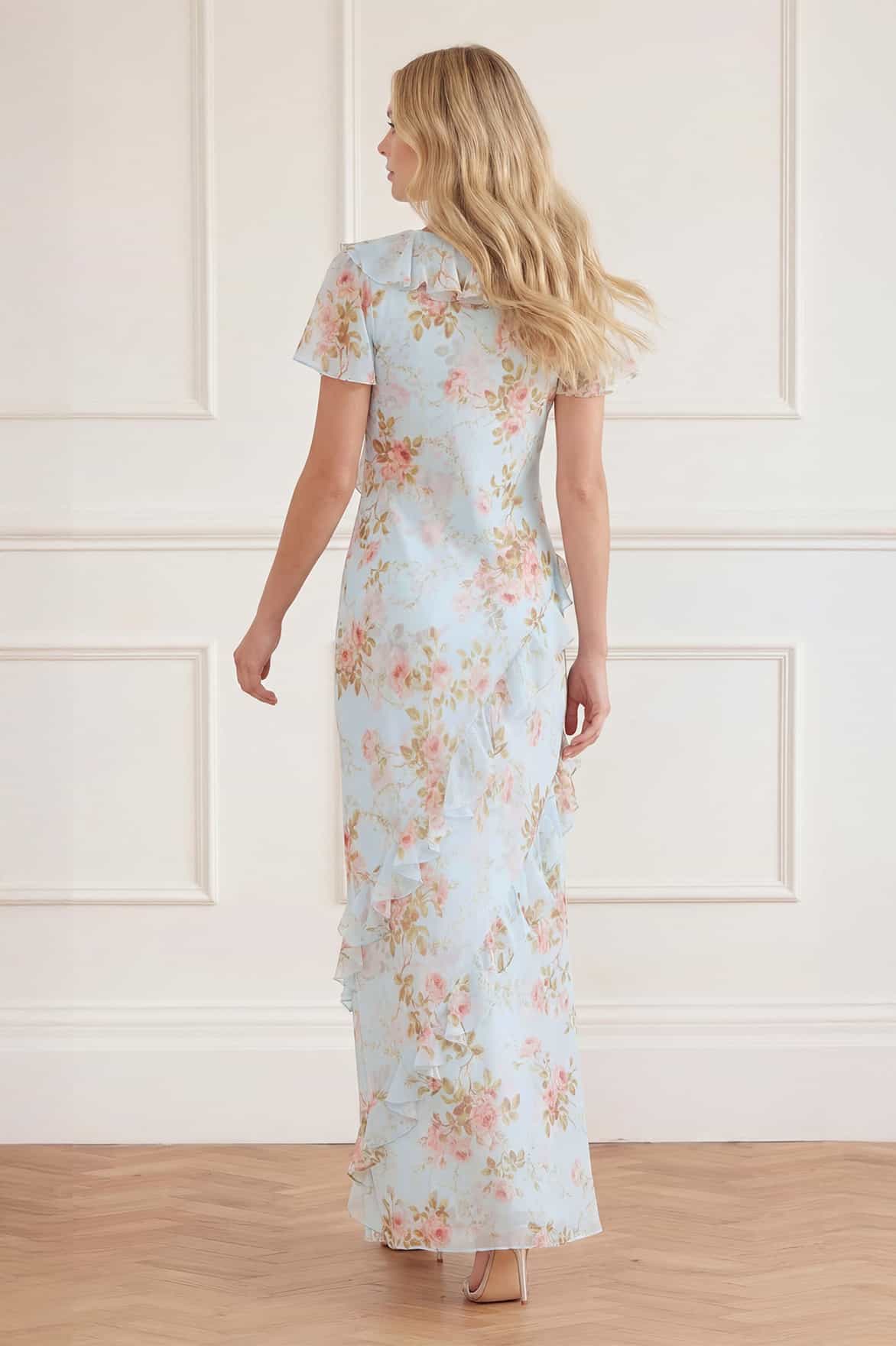 Needle & Thread Summer's Rose Georgette V-Neck Gown suknia niebieska