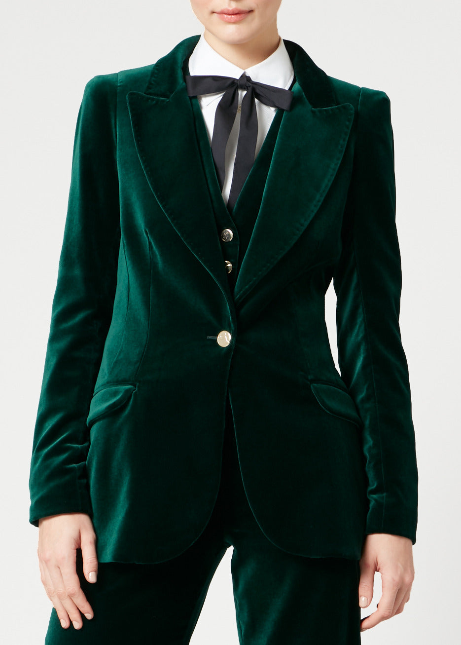 Temperley London Clove Velvet Jacket żakiet szmaragdowy taliowany