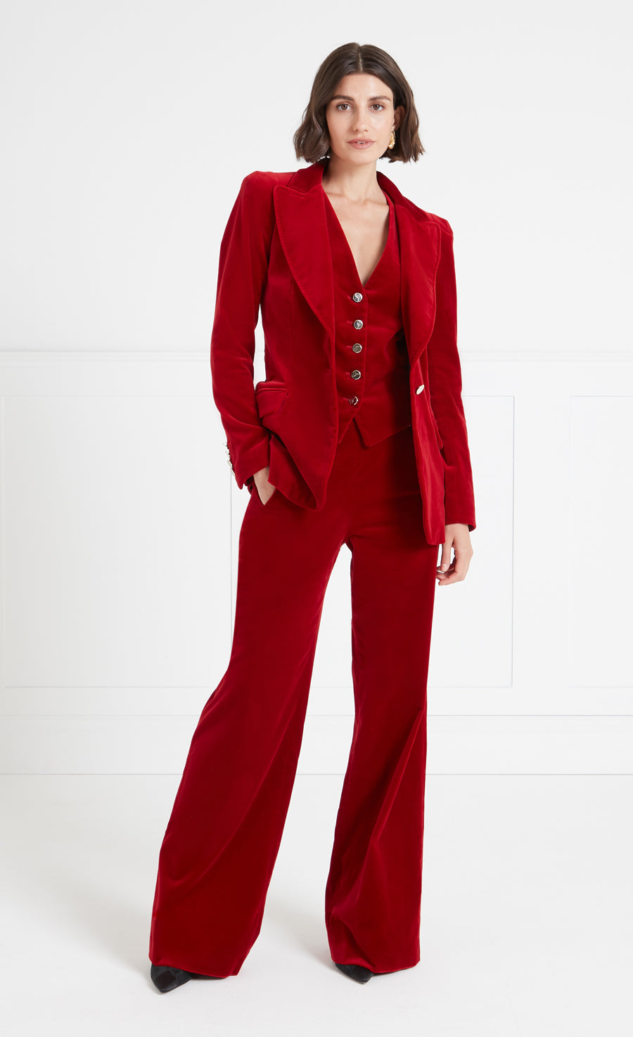 Temperley London Clove spodnie welurowe Scarlet wysoki stan
