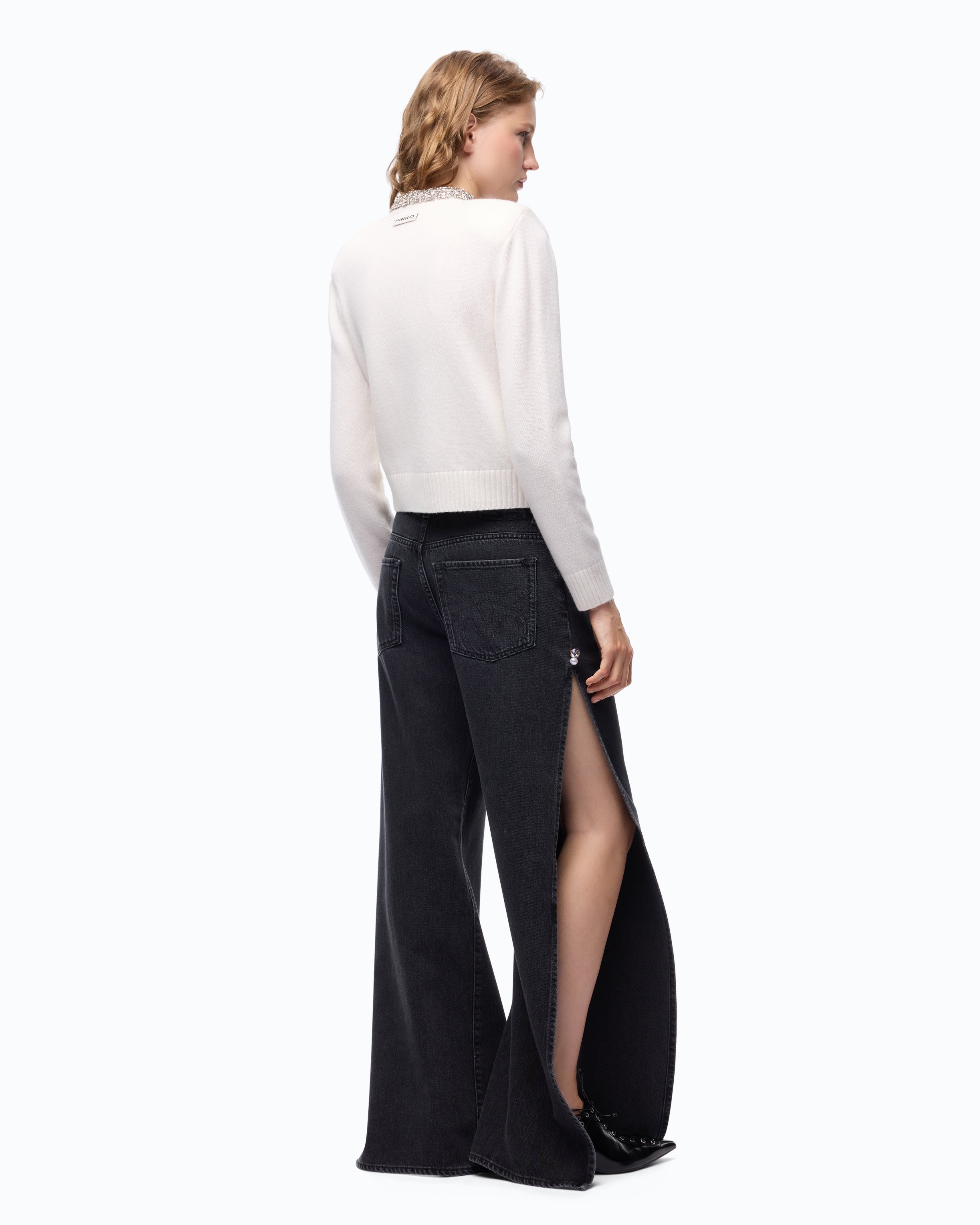 Pinko Wanda Wide Leg dżinsy czarne z rozcięciami