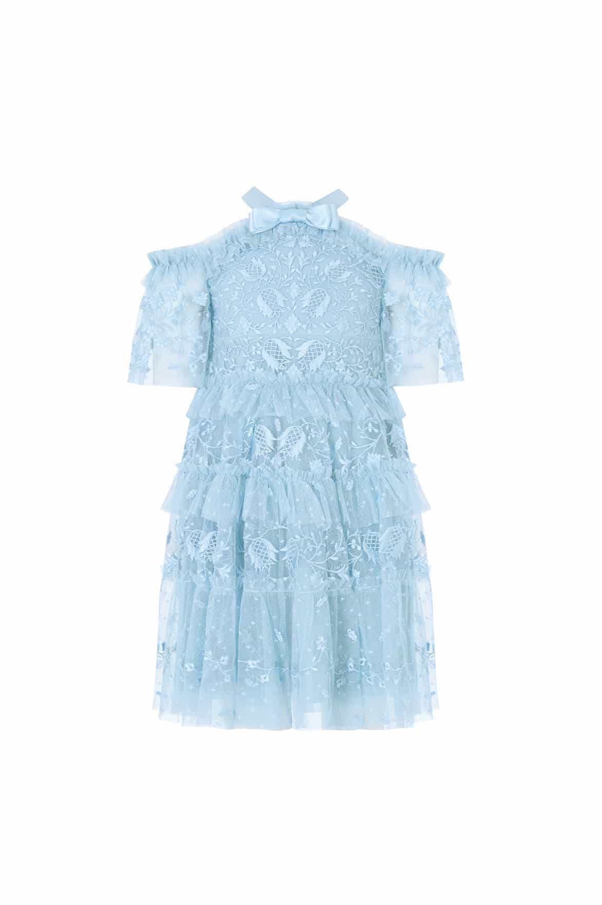 Needle & Thread Primrose Kids sukienka dziewczęca blue haftowana