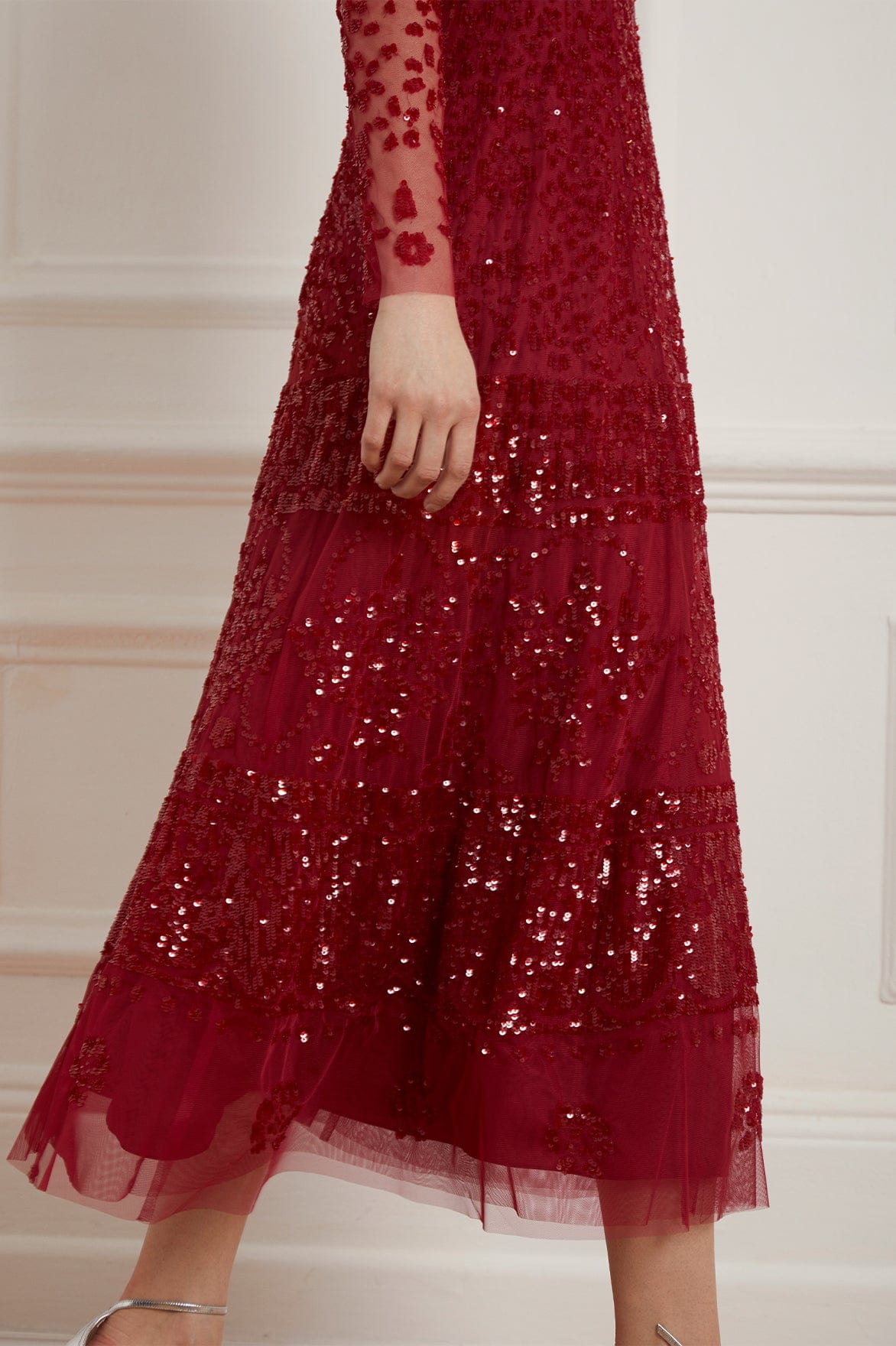 Needle & Thread Aurora Ballerina Dress sukienka czerwona koronkowa