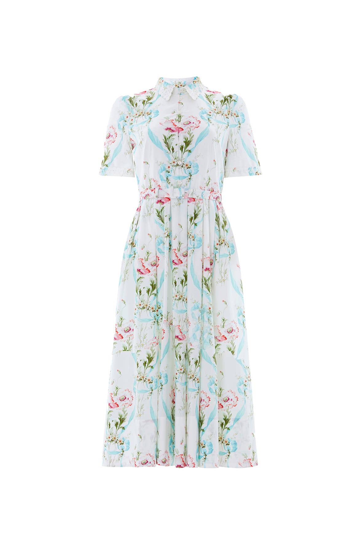 Needle & Thread Floral Ribbon Cotton sukienka biała krótki rękaw