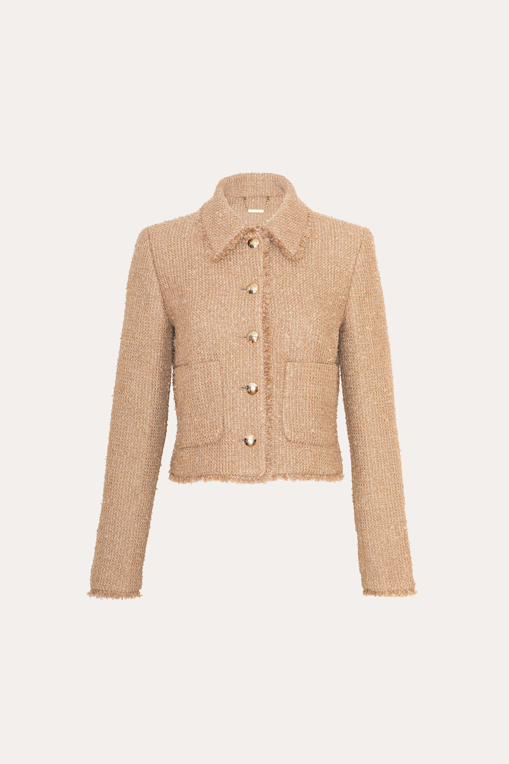 Elie Tahari Boucle Tweed żakiet Camel Multi krótki