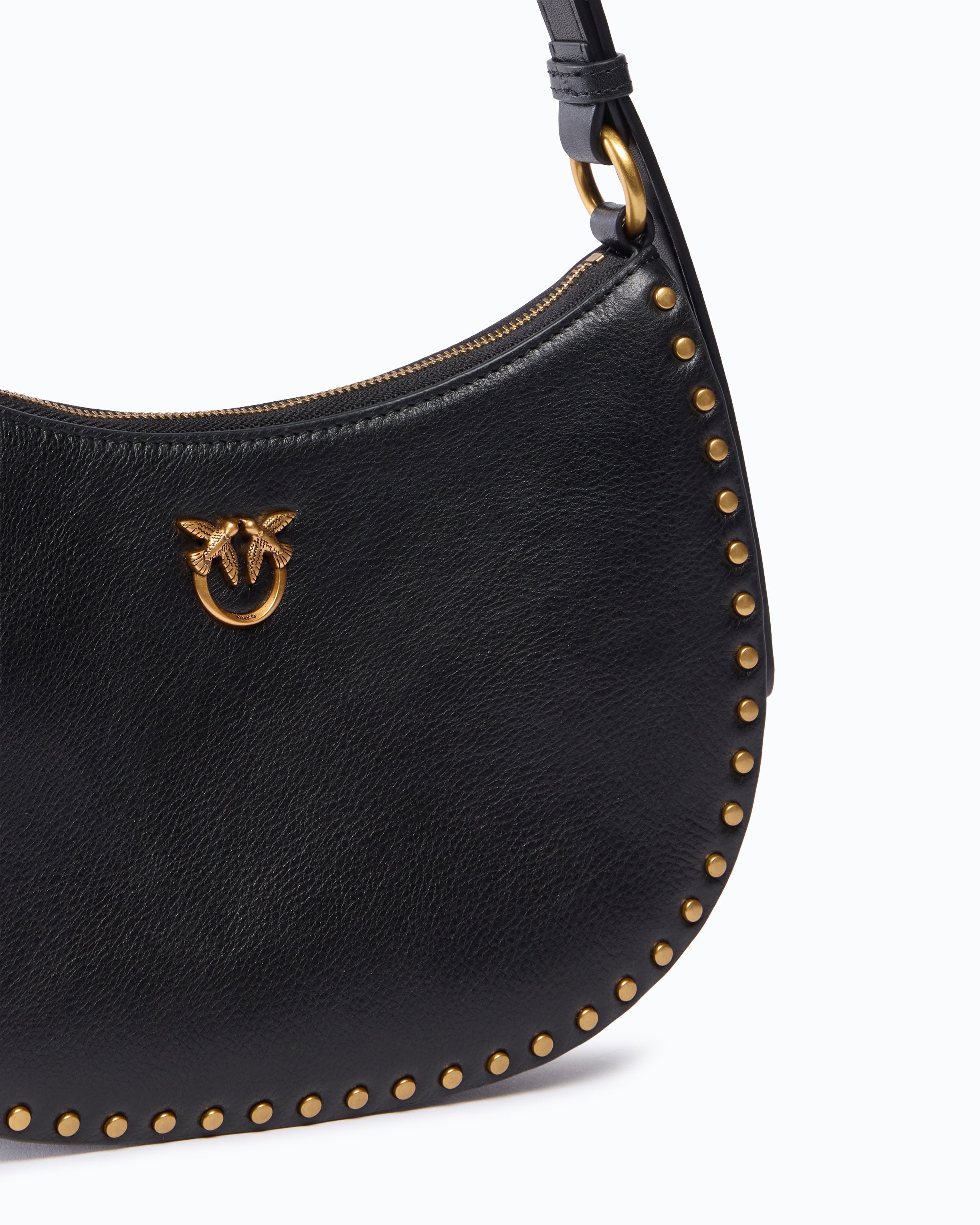 Pinko Mini Half Moon torebka skórzana czarna z ćwiekami