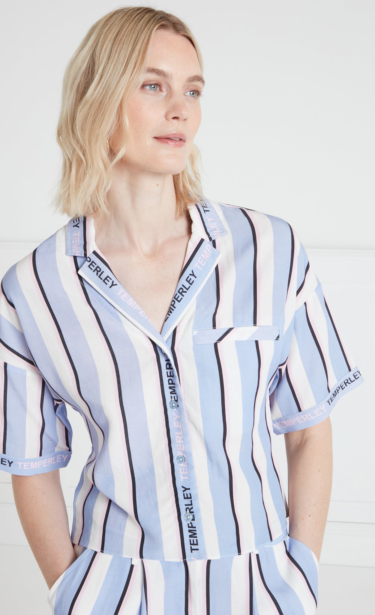 Temperley London Dominique Shirt koszula Blue Mix lyocell