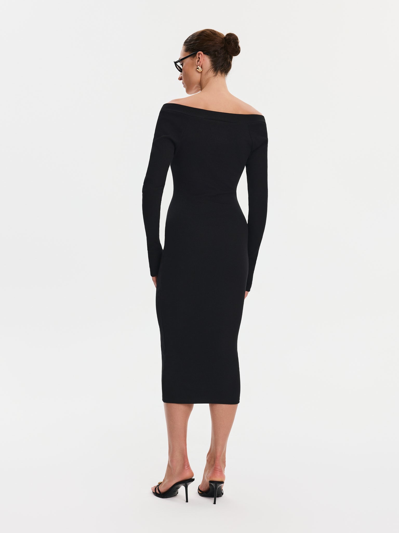 Nudyess Tiffany sukienka midi V Black prążkowana