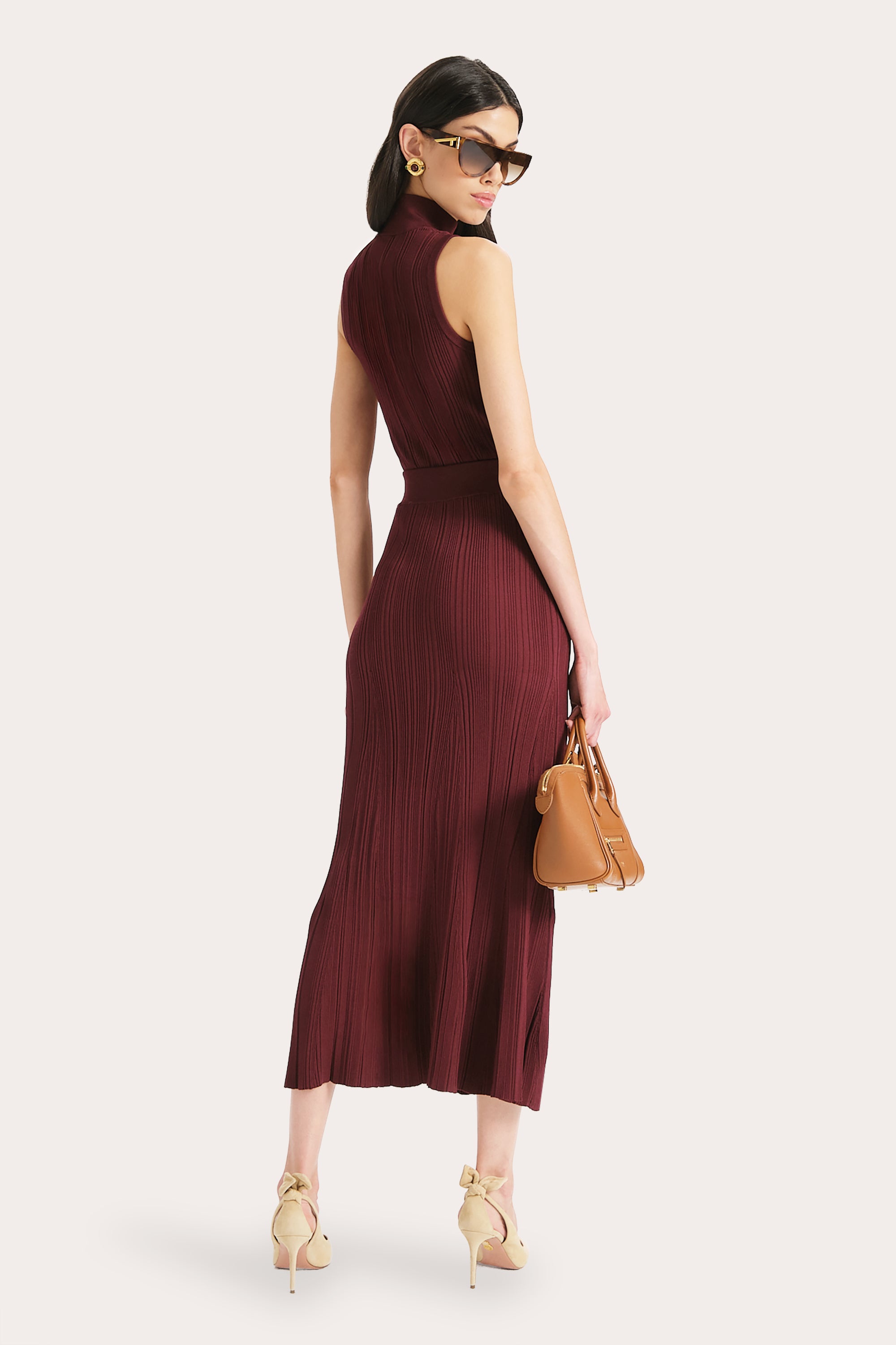 Elie Tahari Azura spódnica midi plum prążkowana