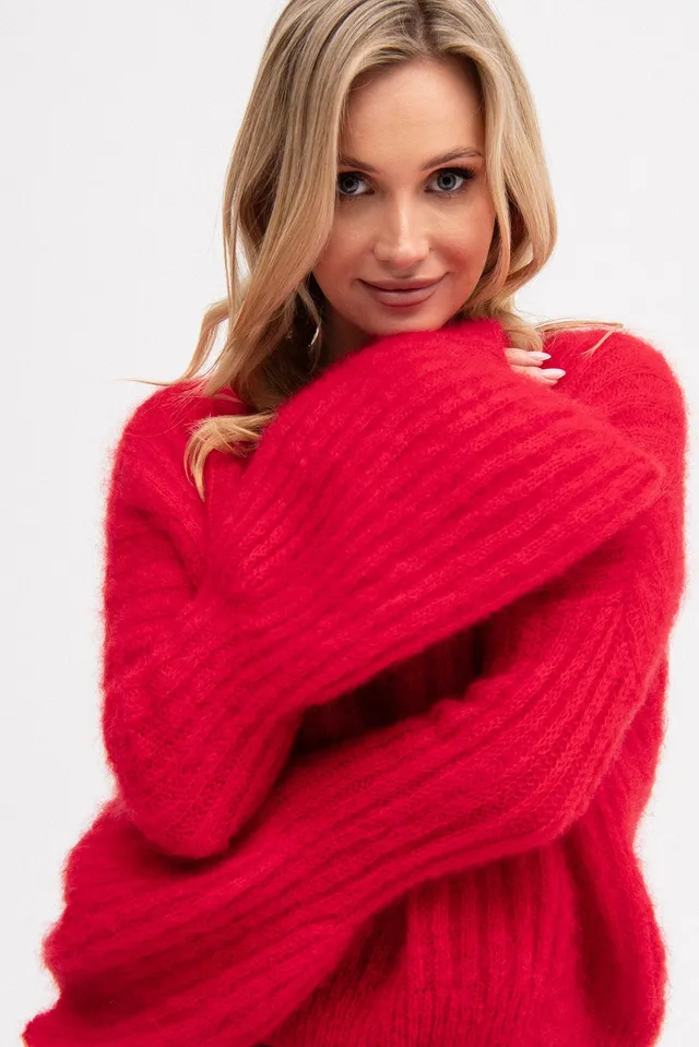 Nudyess River sweter Red moherowy bufki
