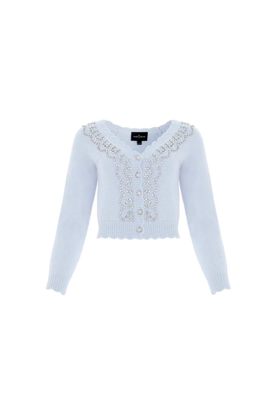 Needle & Thread Embellished V-Neck Short Cardigan sweter Blue