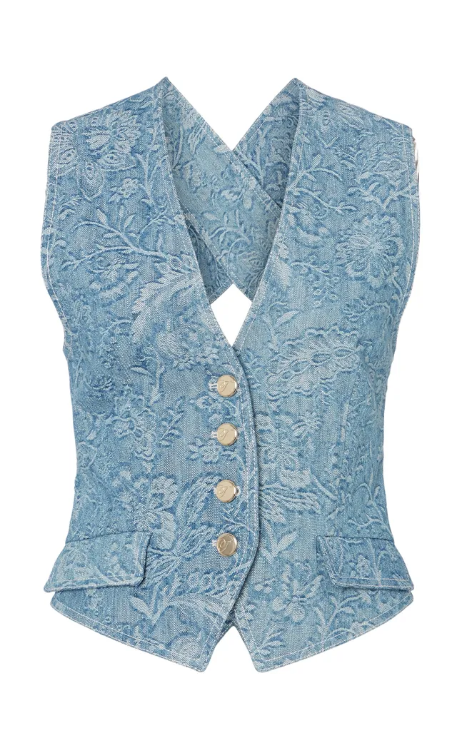 Temperley Francis kamizelka jeansowa Washed Blue kwiatowa