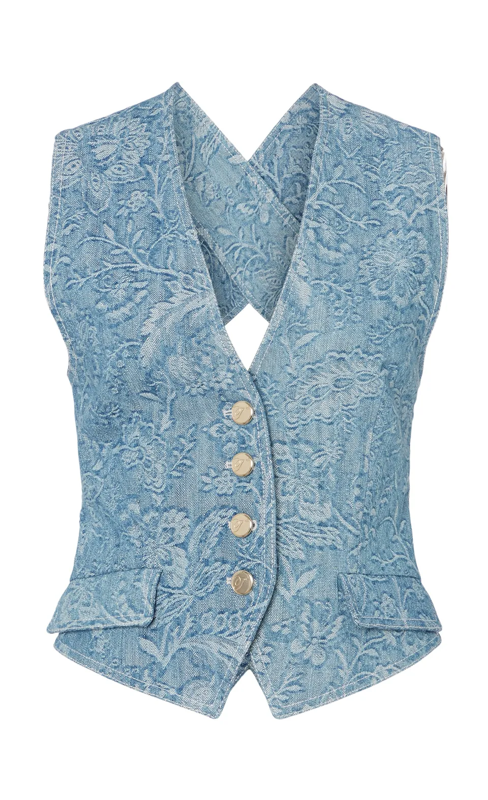 Temperley Francis kamizelka jeansowa Washed Blue kwiatowa