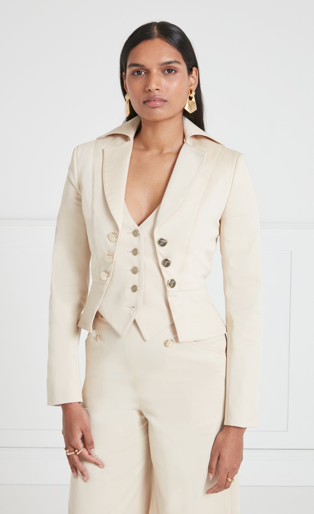 Temperley London Castell marynarka Sandy Cream 2w1 bawełna
