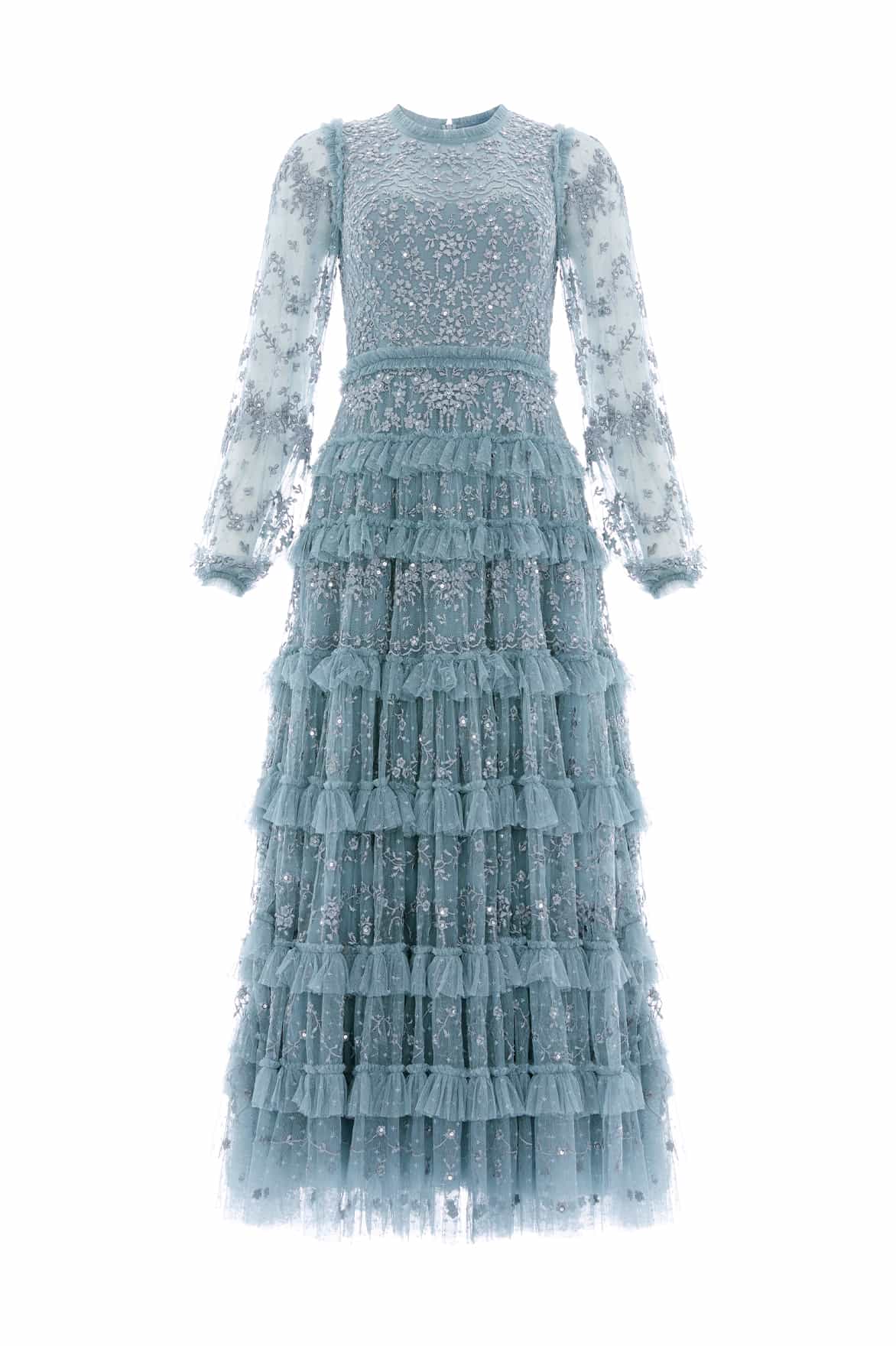 Needle & Thread Blossom Lace Ankle Gown sukienka niebieska tiulowa