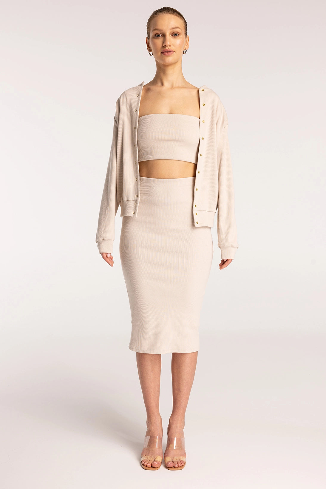 Nudyess Akaishi Long bomber Light Beige złote napy