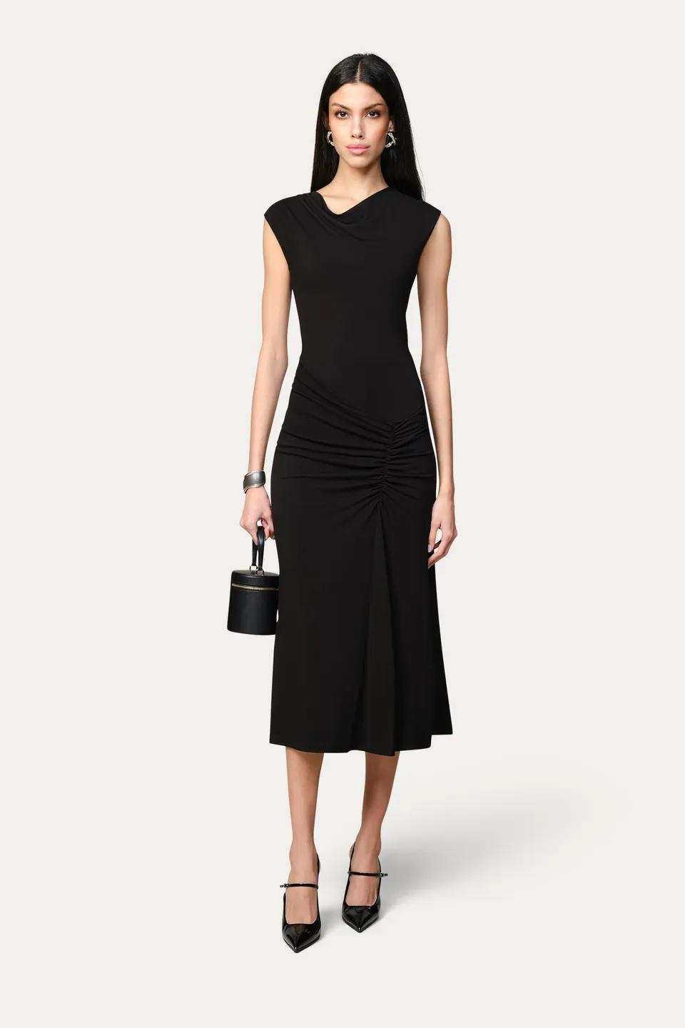 Elie Tahari Matte Jersey sukienka Black midi marszczona